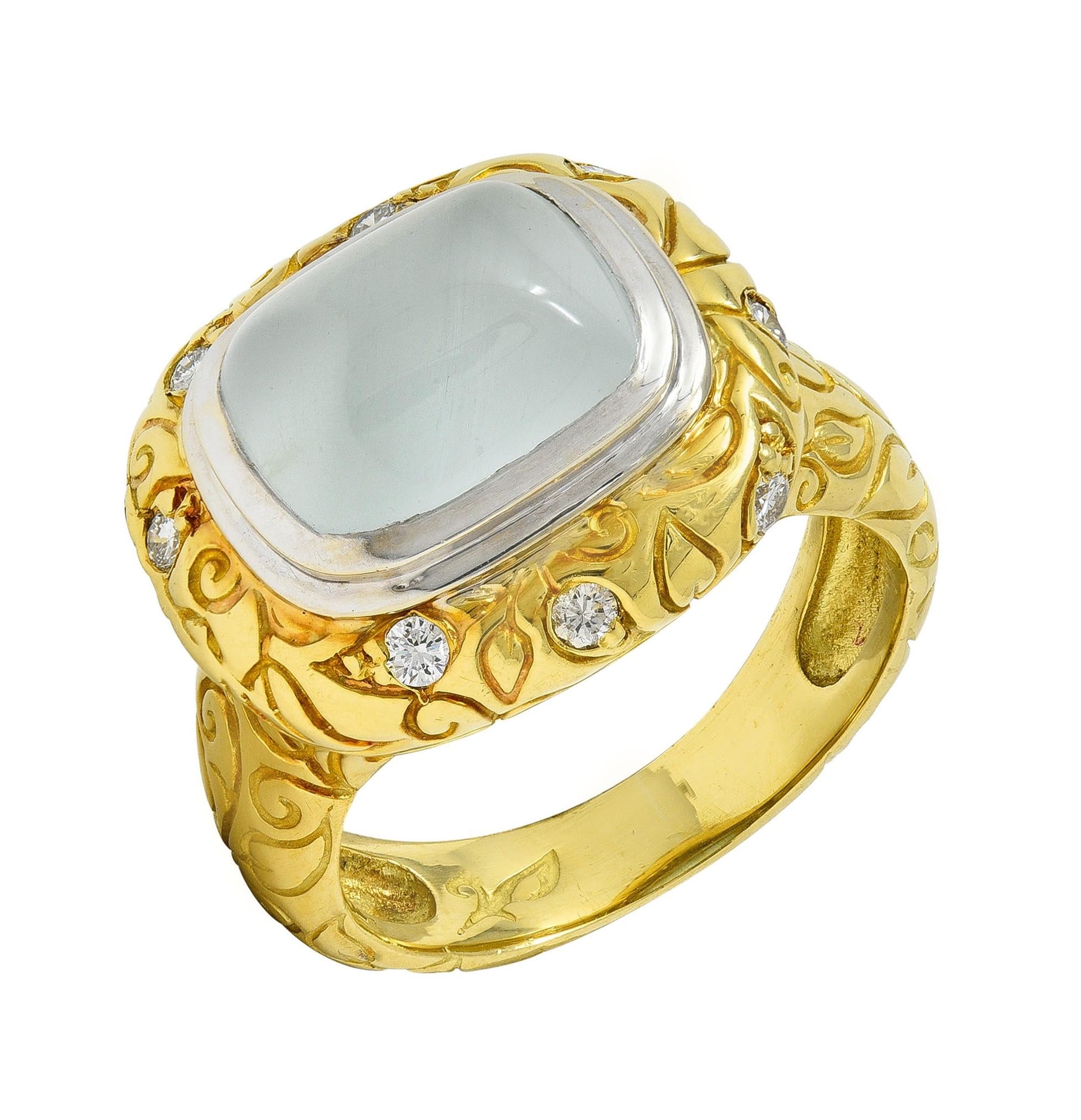 SeidenGang 2000's Chalcedony Diamond 18 Karat Gold Scrolling Foliate Ring