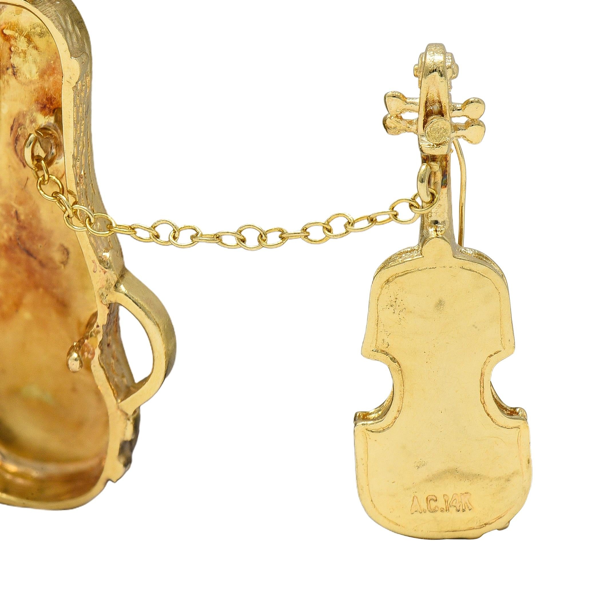 1960's 14 Karat Yellow Gold Vintage Violin In Case Pendant Charm