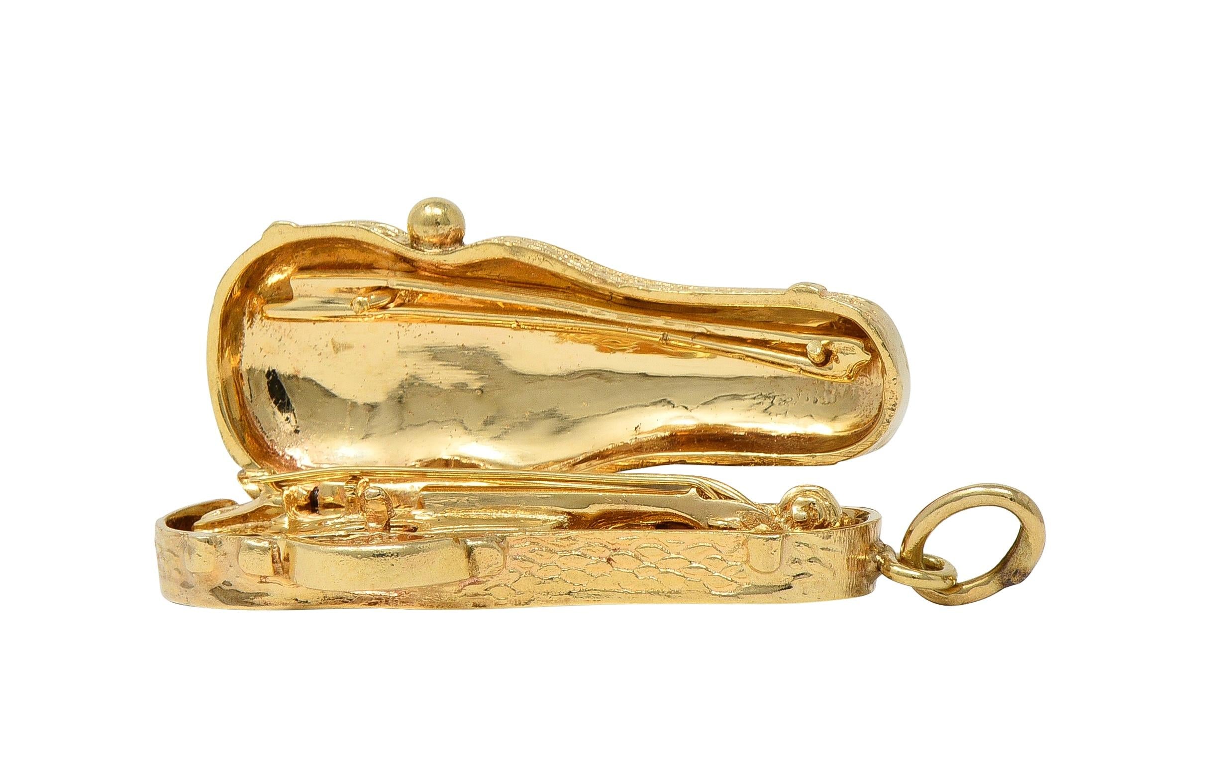 1960's 14 Karat Yellow Gold Vintage Violin In Case Pendant Charm