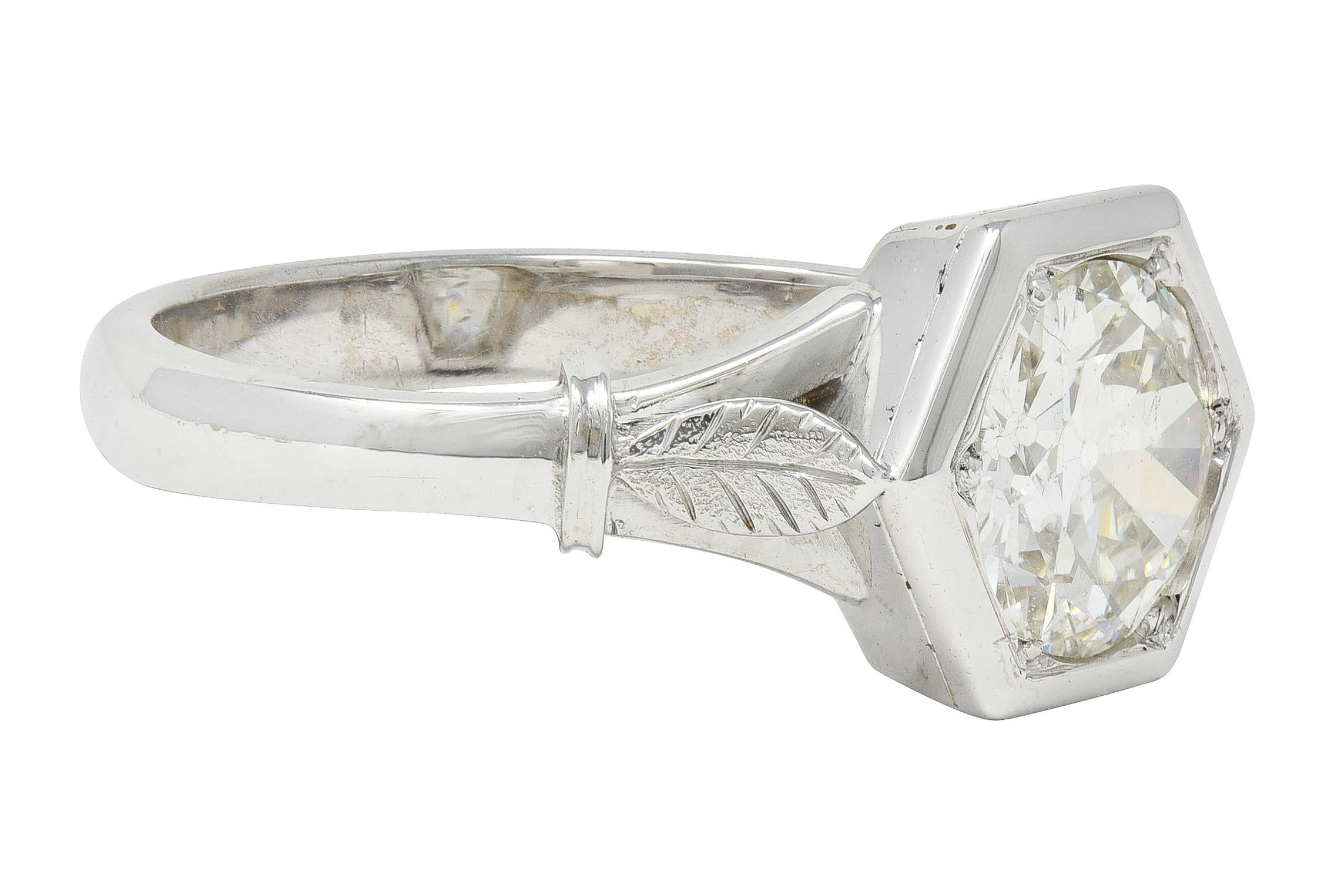 Old European Cut Diamond 18K Gold Vintage Hexagonal Solitaire Engagement Ring