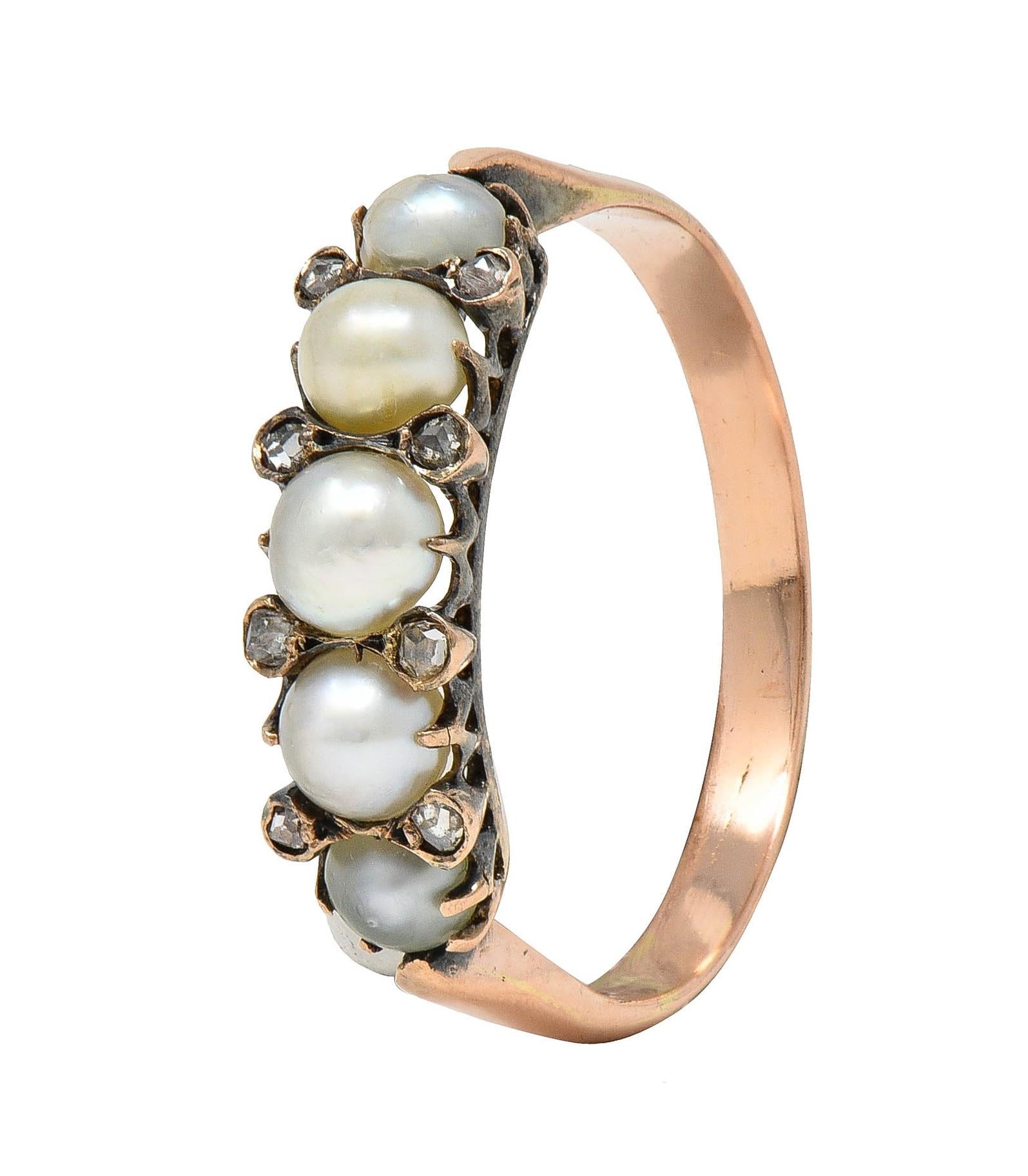 Victorian Pearl Diamond 14 Karat Rose Gold Antique Band Ring