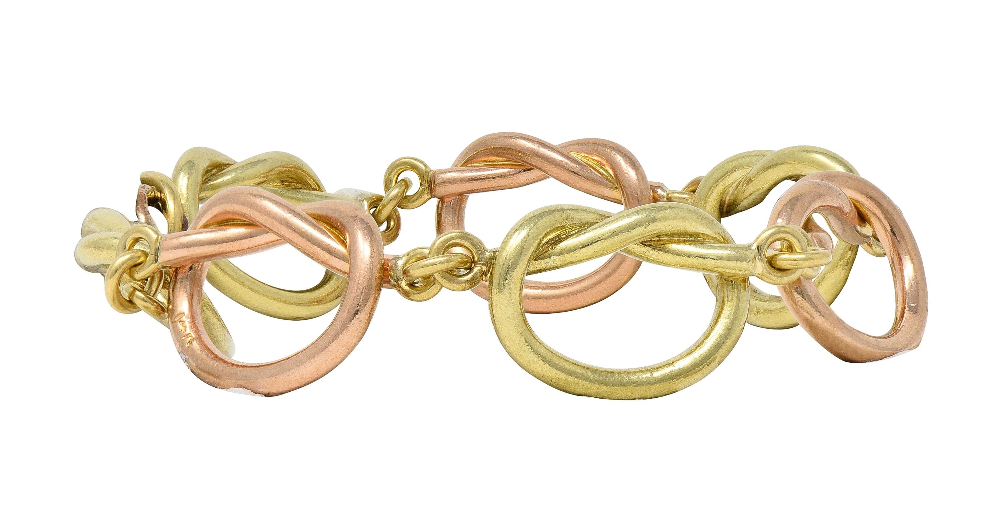 Retro 14 Karat Two-Tone Rose Yellow Gold Vintage Love Knot Bracelet