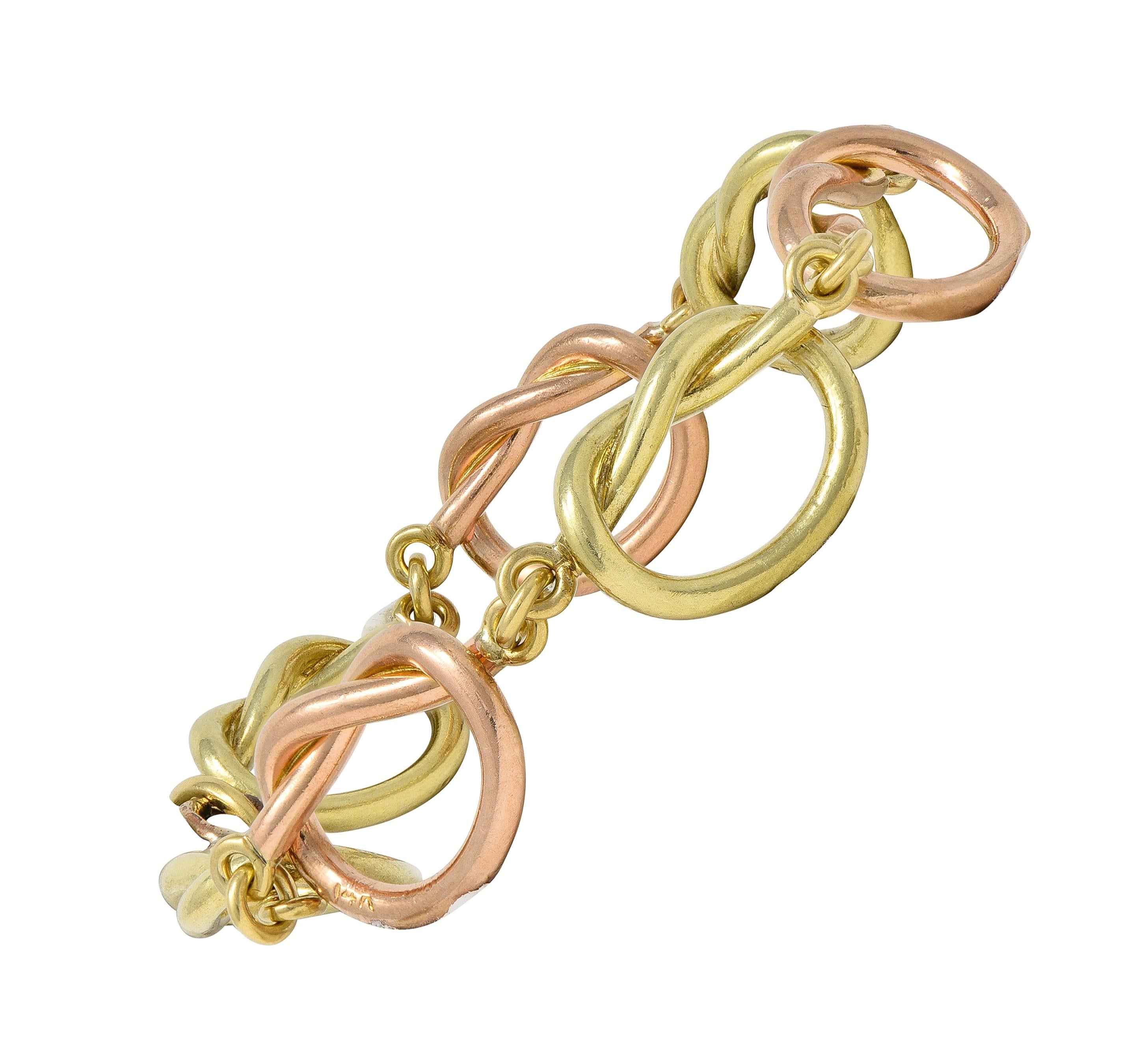Retro 14 Karat Two-Tone Rose Yellow Gold Vintage Love Knot Bracelet
