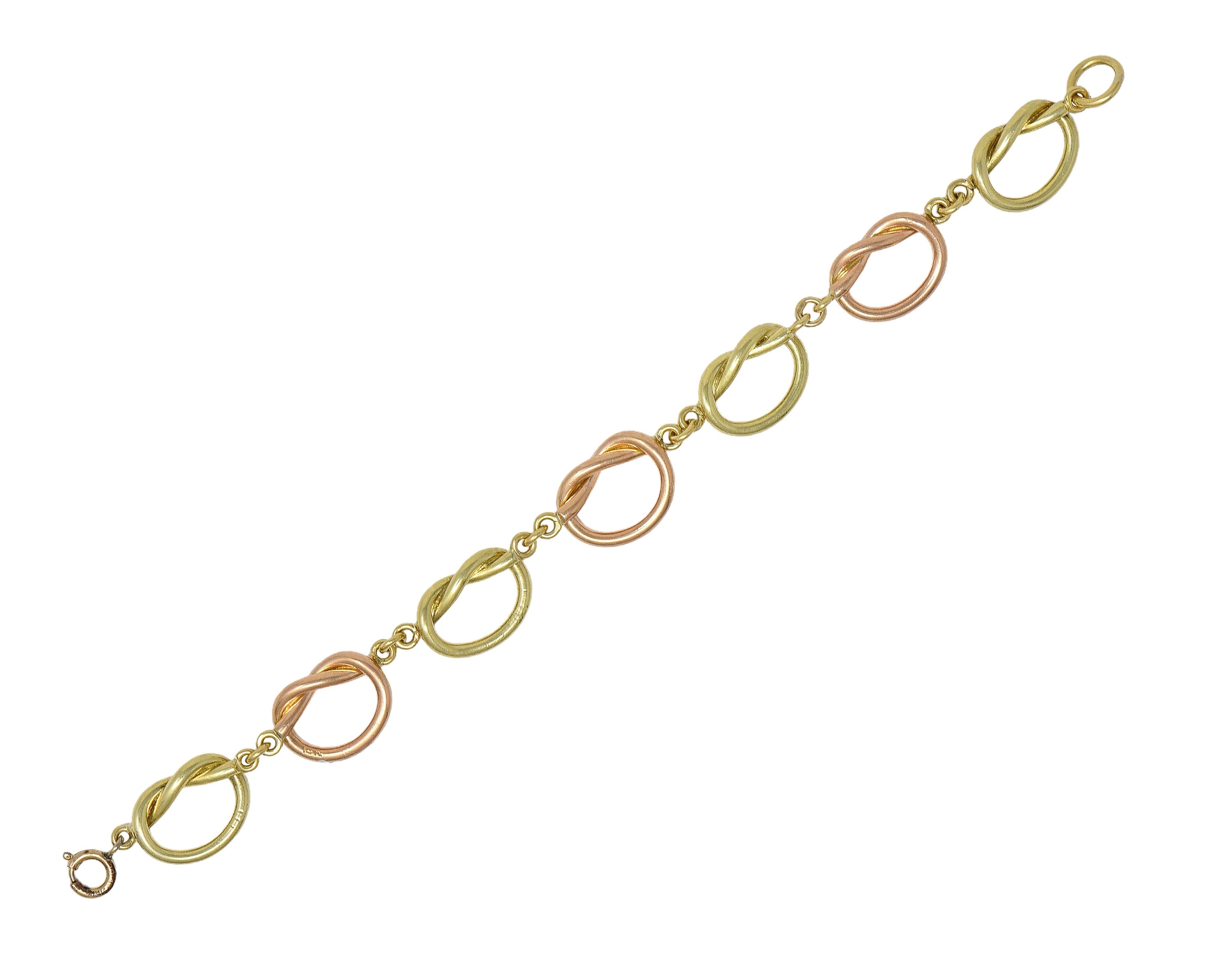 Retro 14 Karat Two-Tone Rose Yellow Gold Vintage Love Knot Bracelet