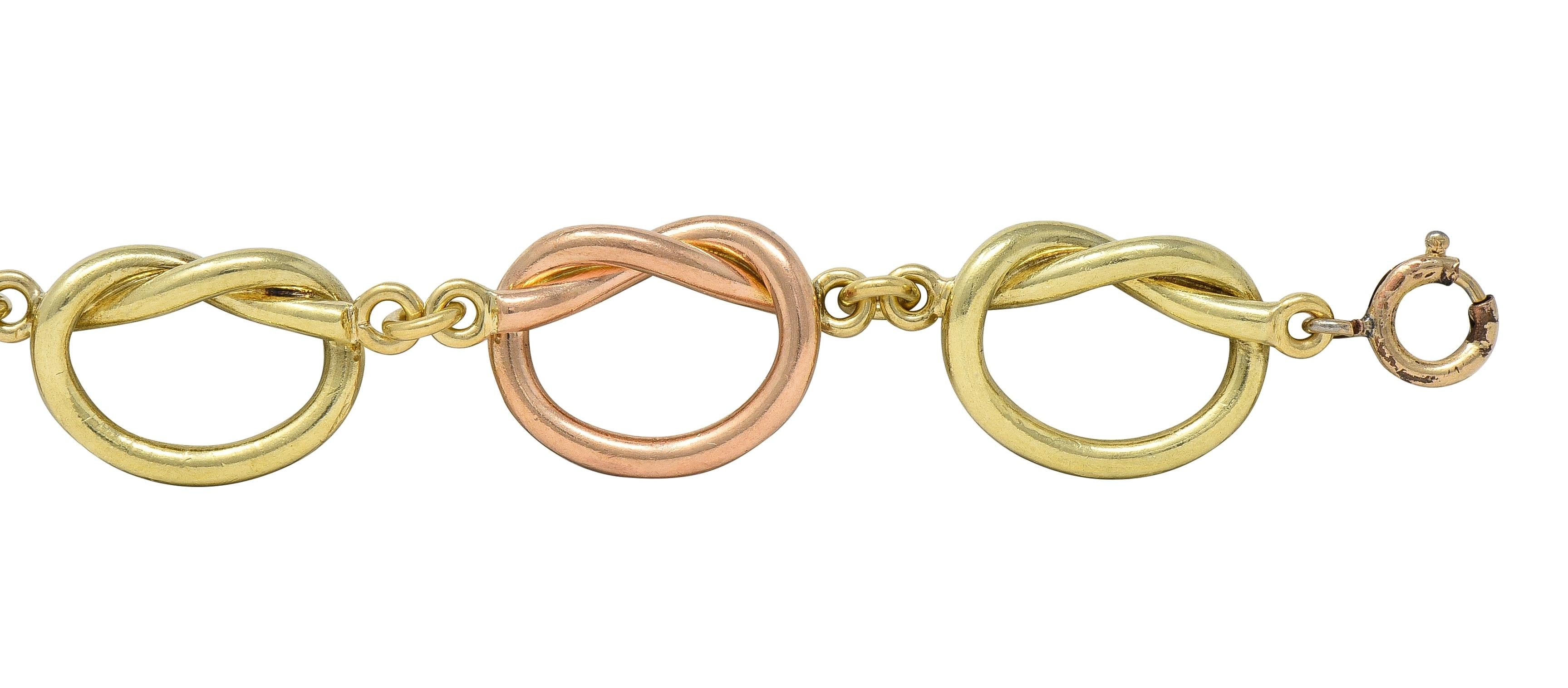Retro 14 Karat Two-Tone Rose Yellow Gold Vintage Love Knot Bracelet