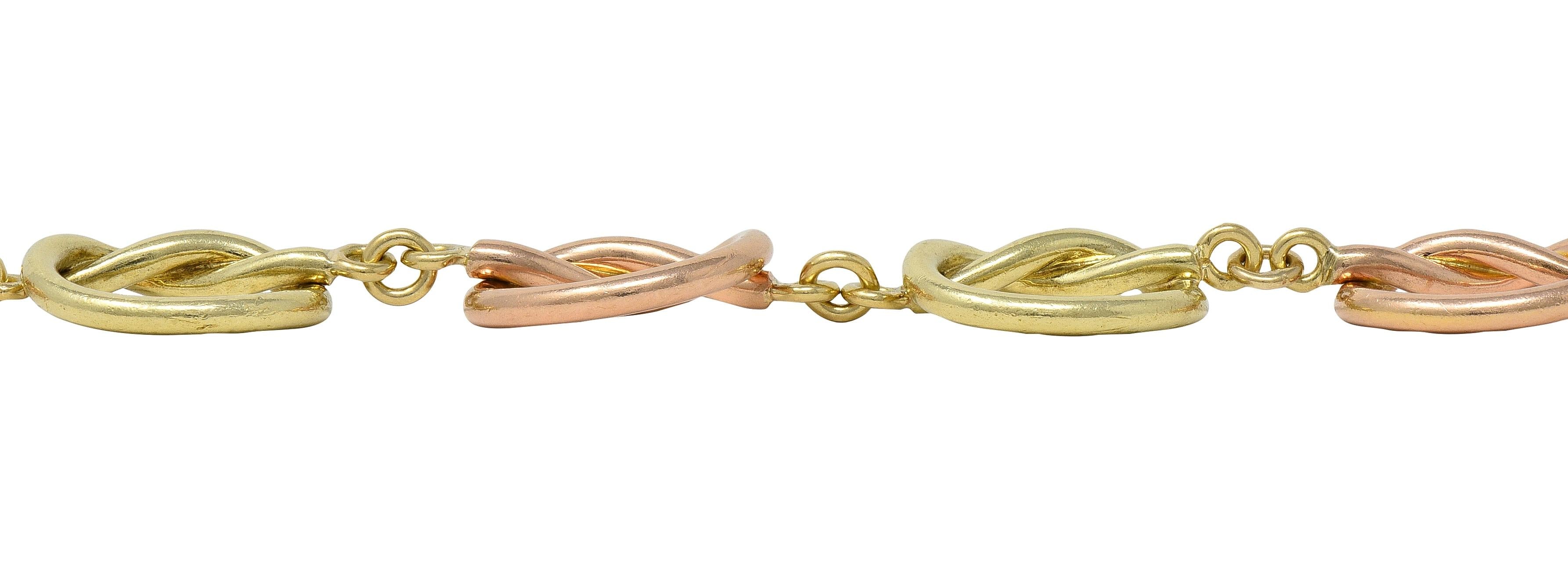 Retro 14 Karat Two-Tone Rose Yellow Gold Vintage Love Knot Bracelet