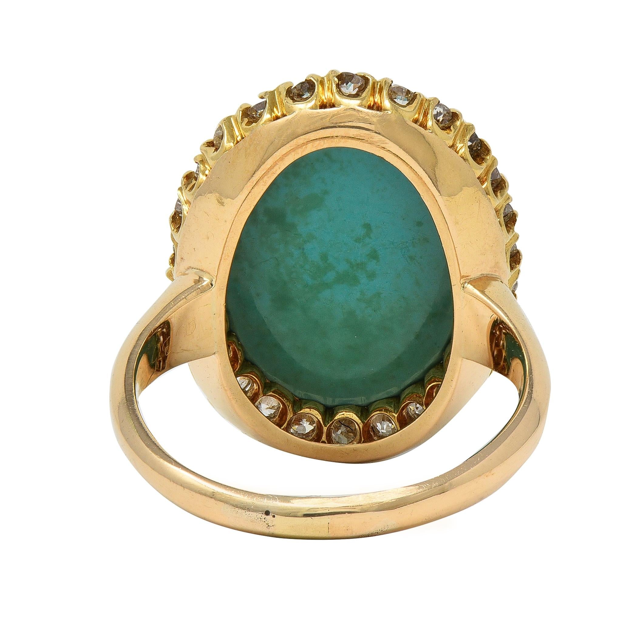 Victorian Antique Turquoise Diamond 14 Karat Yellow Gold Halo Ring