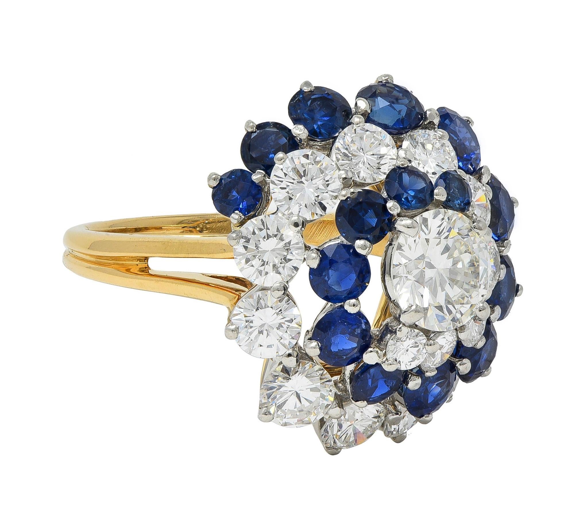 5.85 CTW Sapphire Diamond Platinum 18K Gold Vintage Spiral Cluster Ring