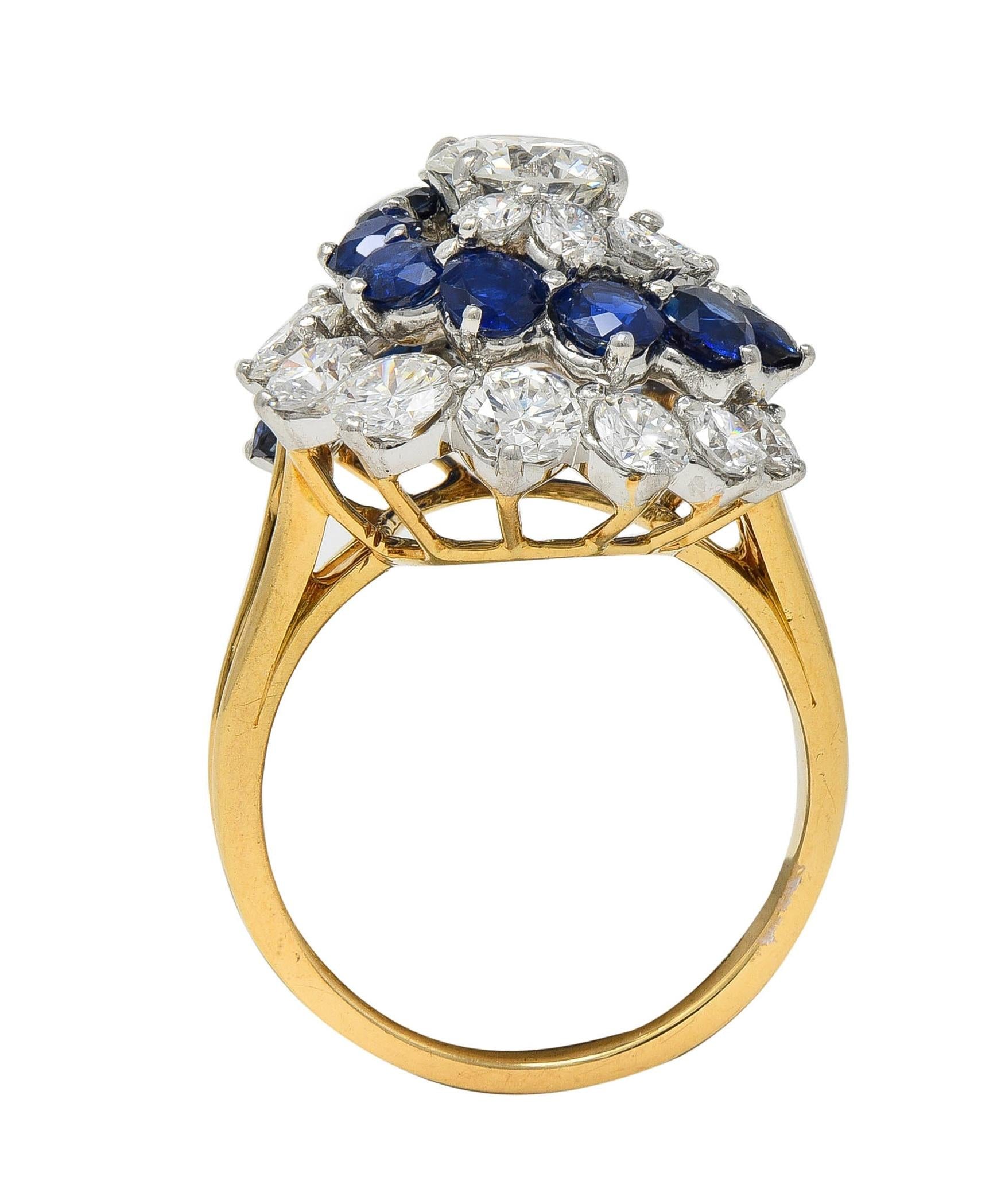 5.85 CTW Sapphire Diamond Platinum 18K Gold Vintage Spiral Cluster Ring