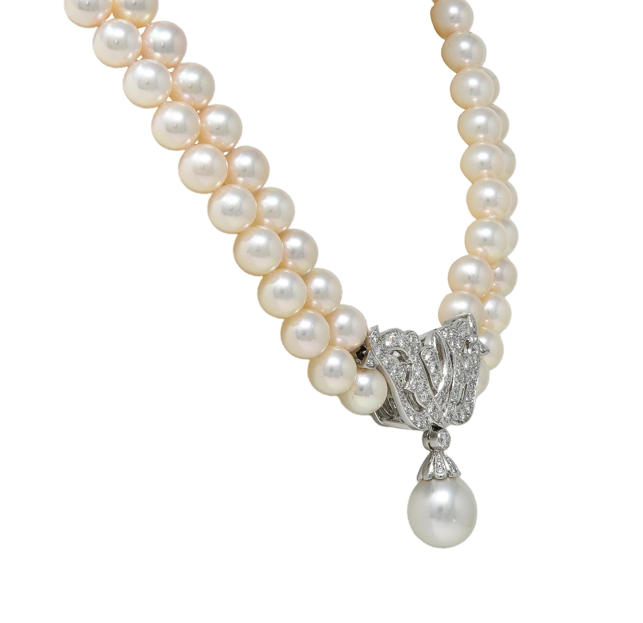 Mikimoto Pearl Diamond Platinum Vintage Multi-Strand Statement Station Necklace