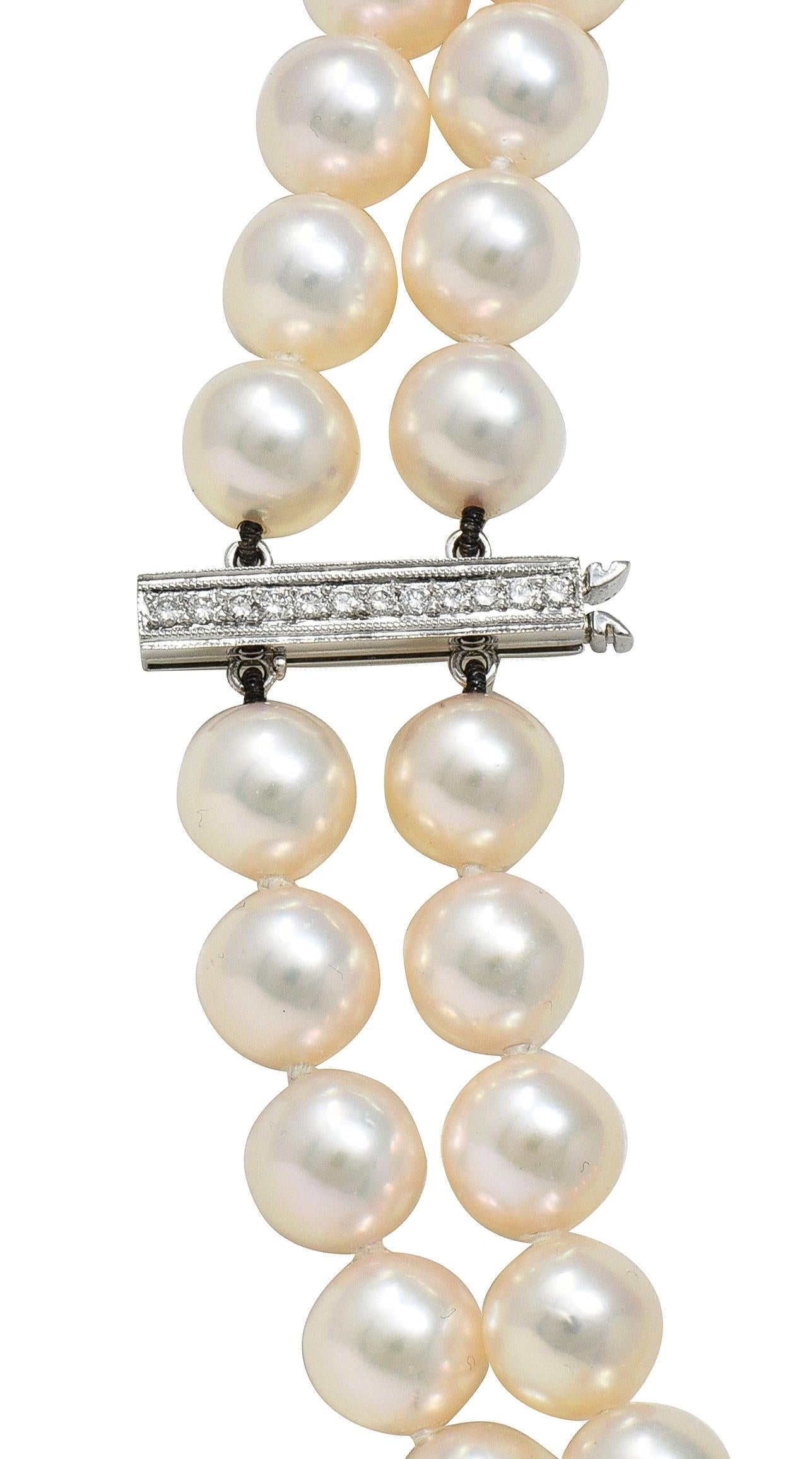 Mikimoto Pearl Diamond Platinum Vintage Multi-Strand Statement Station Necklace