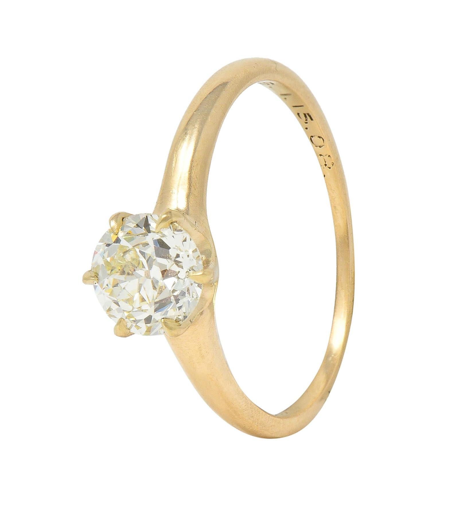 1.00 CTW Old European Antique Diamond 14K Yellow Gold Solitaire Engagement Ring