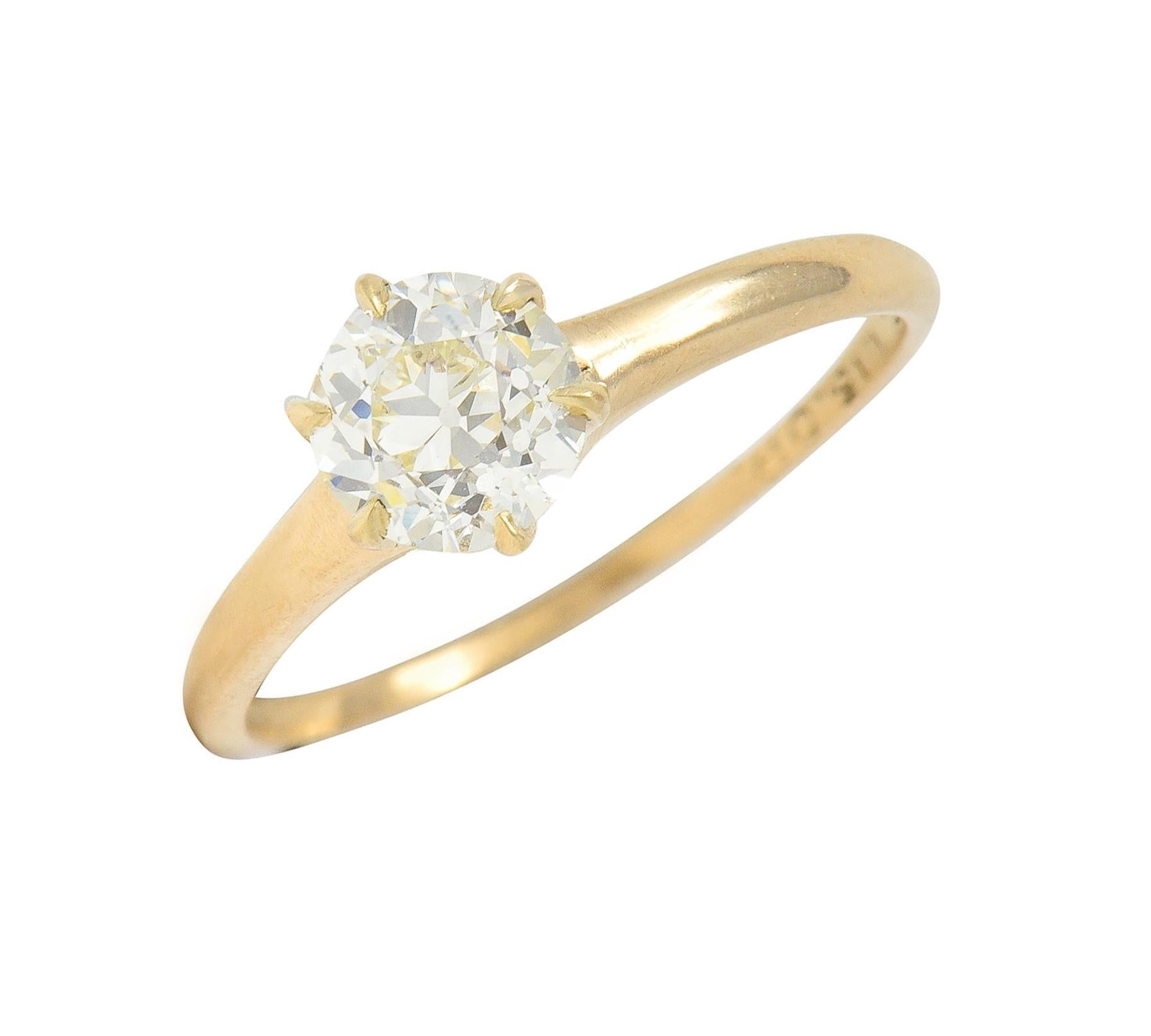 1.00 CTW Old European Antique Diamond 14K Yellow Gold Solitaire Engagement Ring