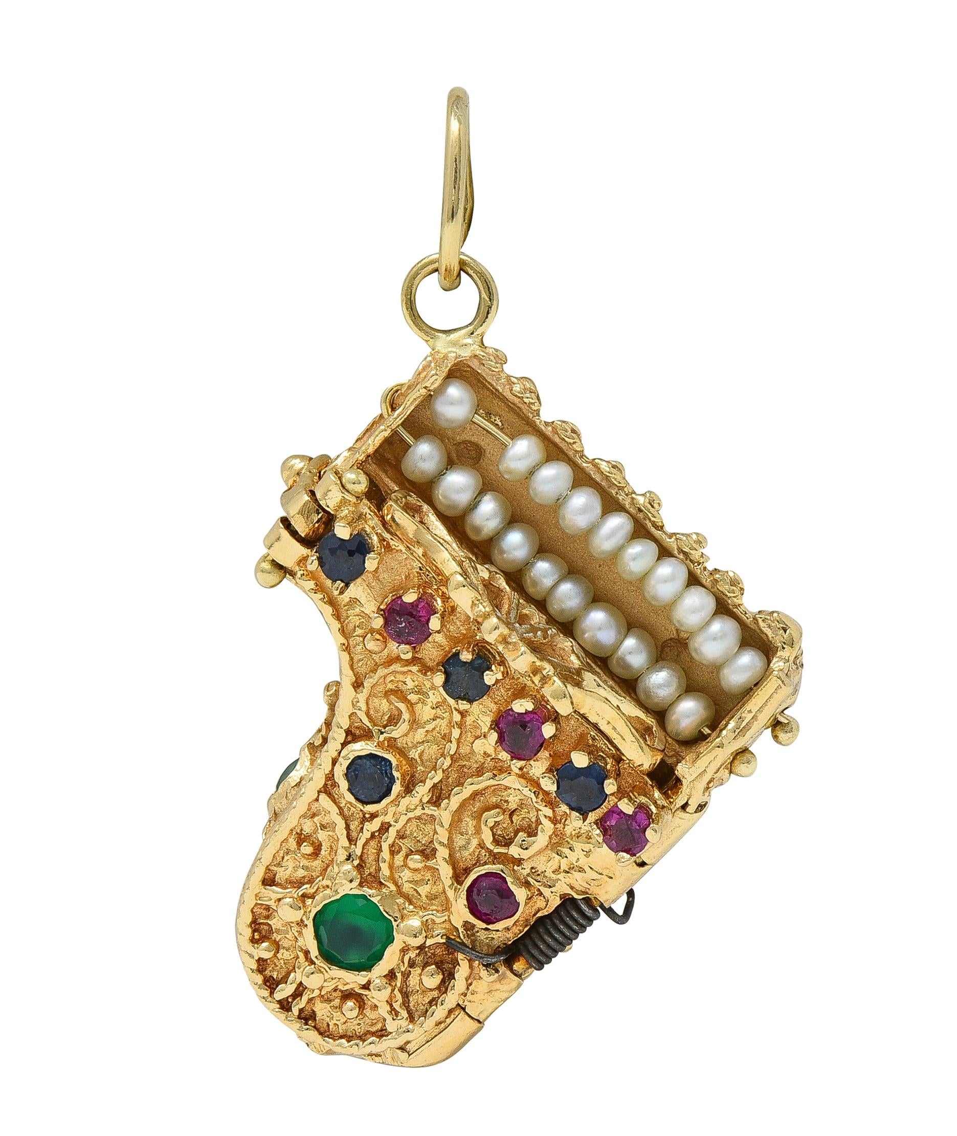 1960's Multi-Gem 14 Karat Yellow Gold Vintage Piano Pendant Charm