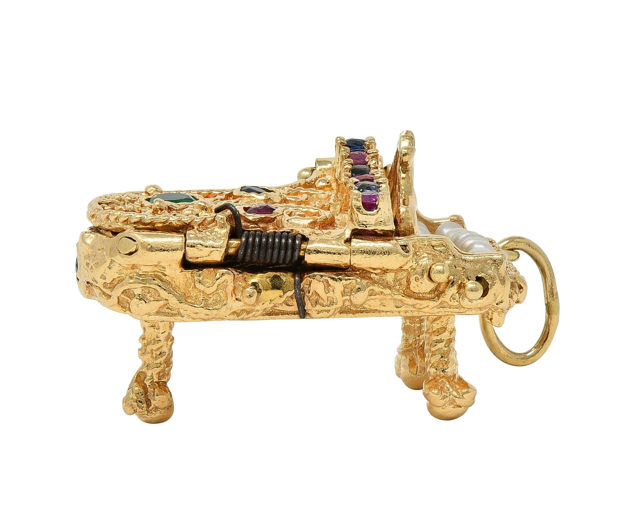 1960's Multi-Gem 14 Karat Yellow Gold Vintage Piano Pendant Charm