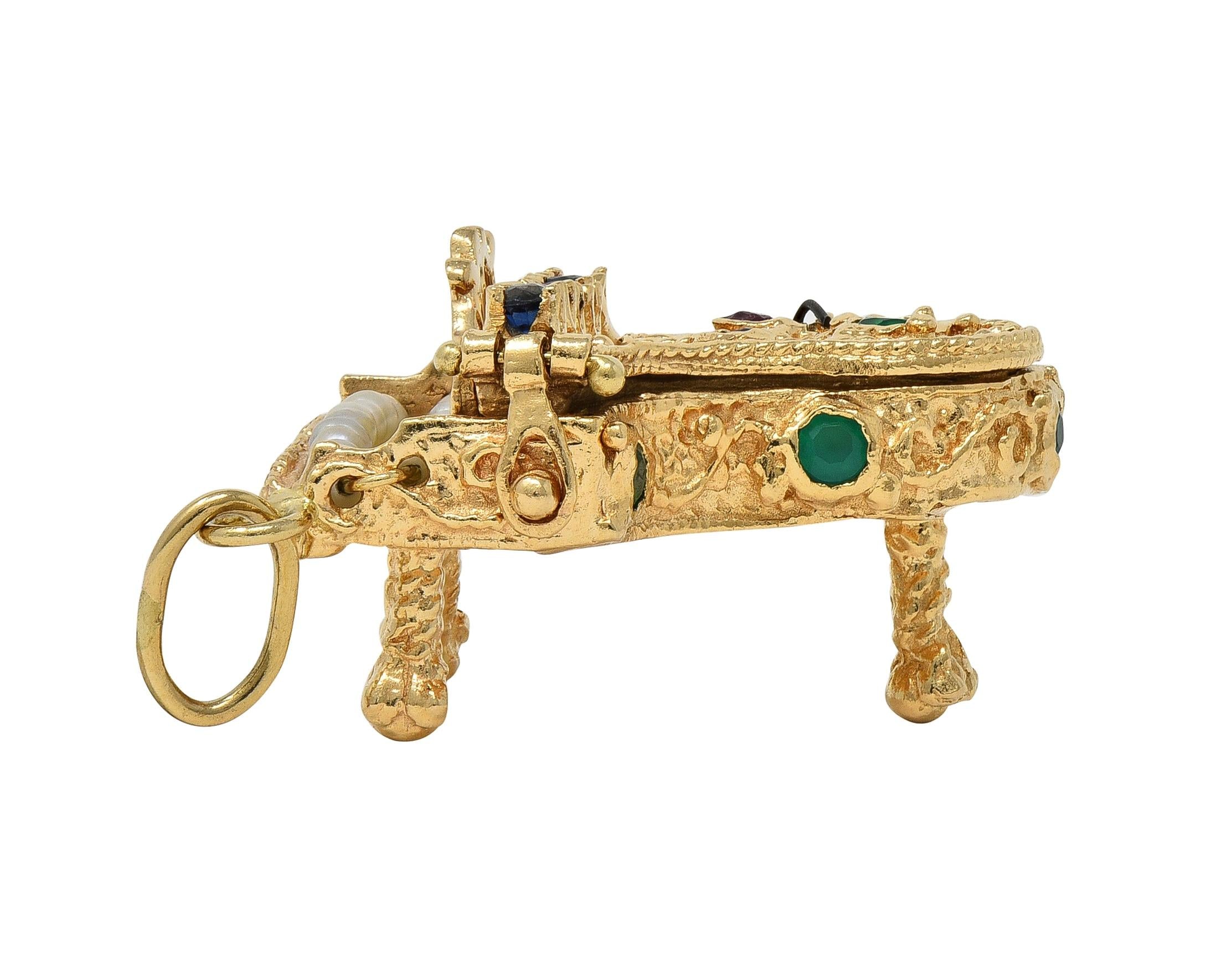 1960's Multi-Gem 14 Karat Yellow Gold Vintage Piano Pendant Charm