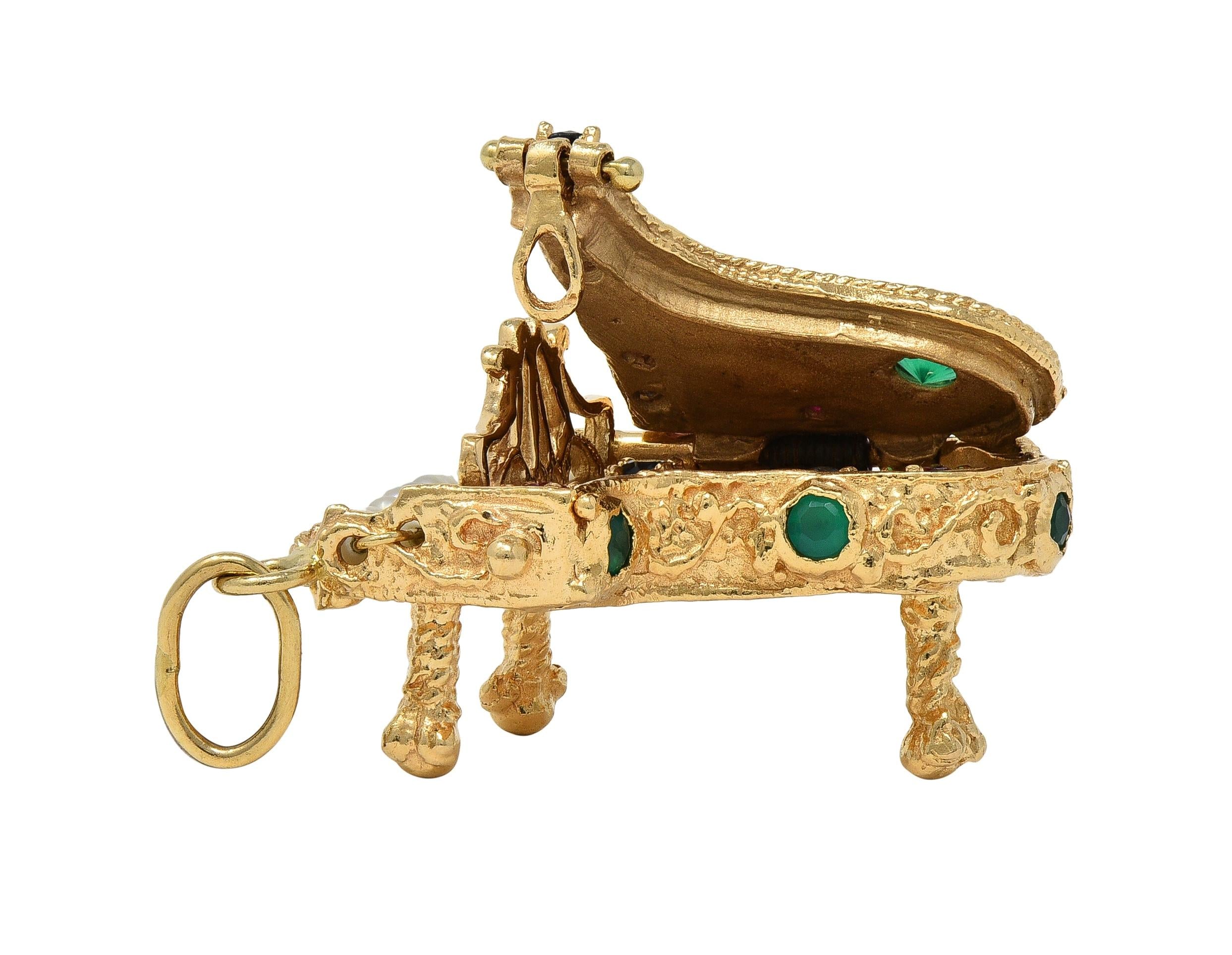 1960's Multi-Gem 14 Karat Yellow Gold Vintage Piano Pendant Charm