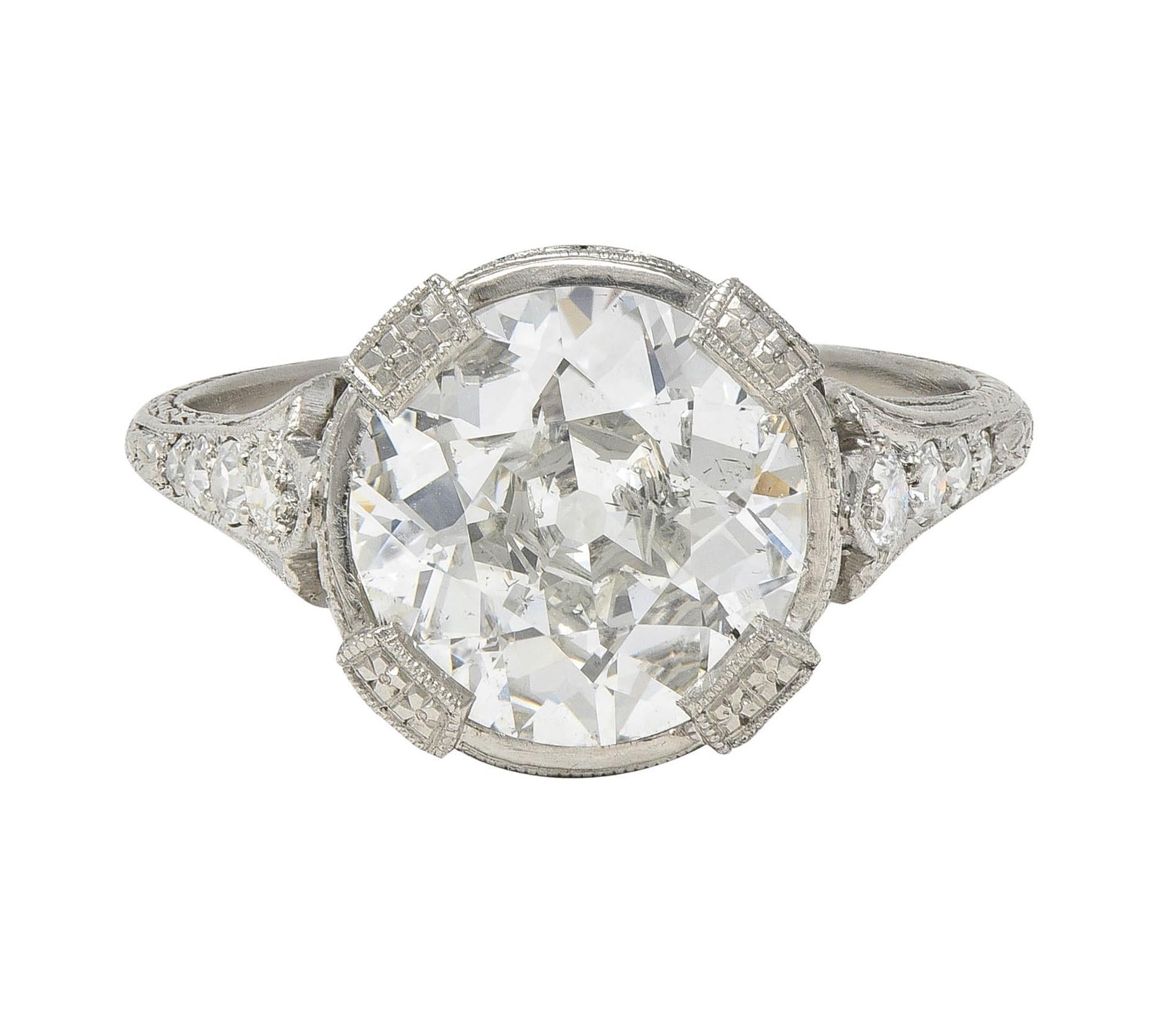 Art Deco 2.94 CTW European Diamond Platinum Floral Vintage Engagement Ring GIA
