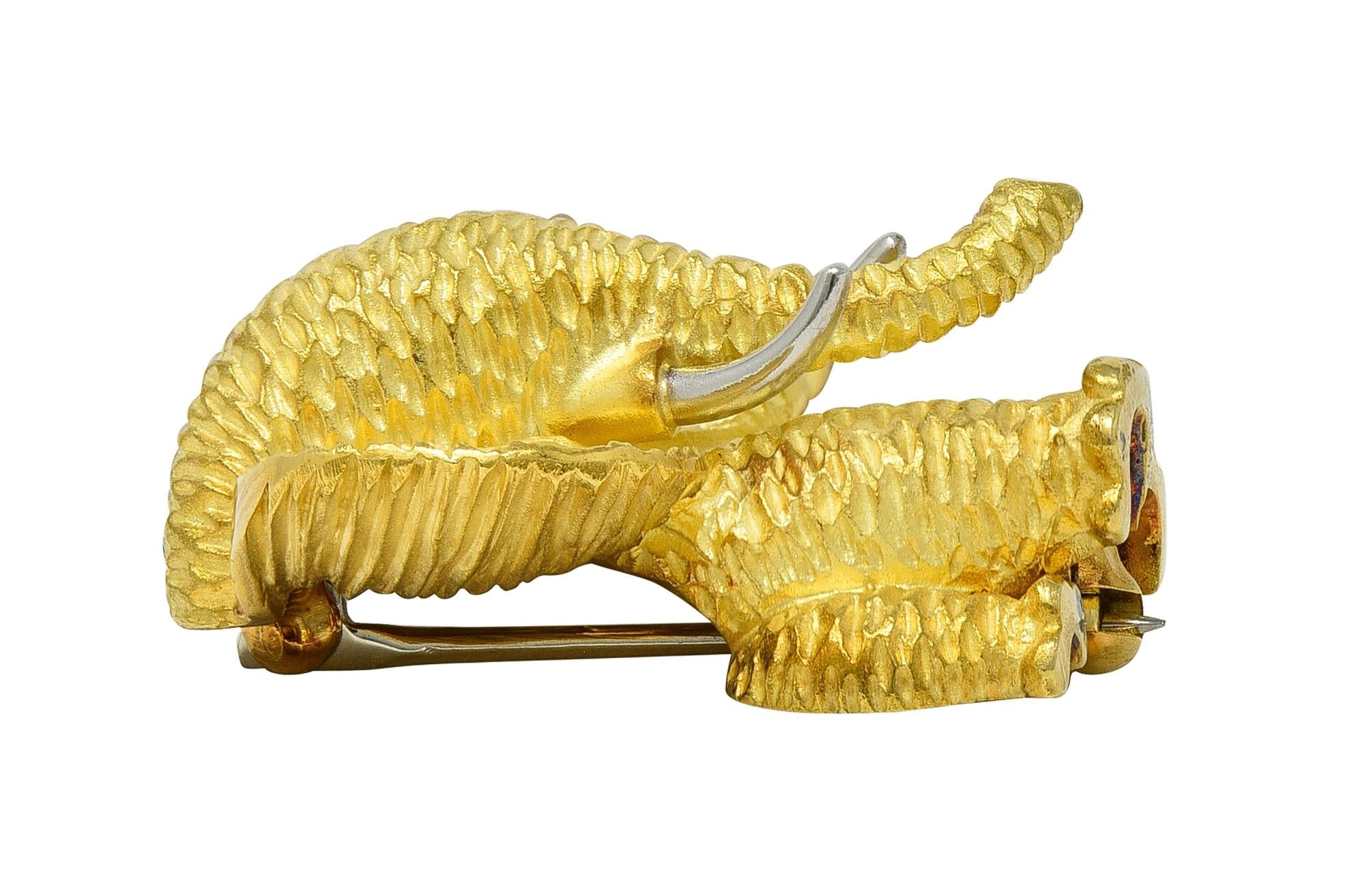 Henry Dunay 1990's 18 Karat Yellow Gold Platinum Vintage Elephant Brooch