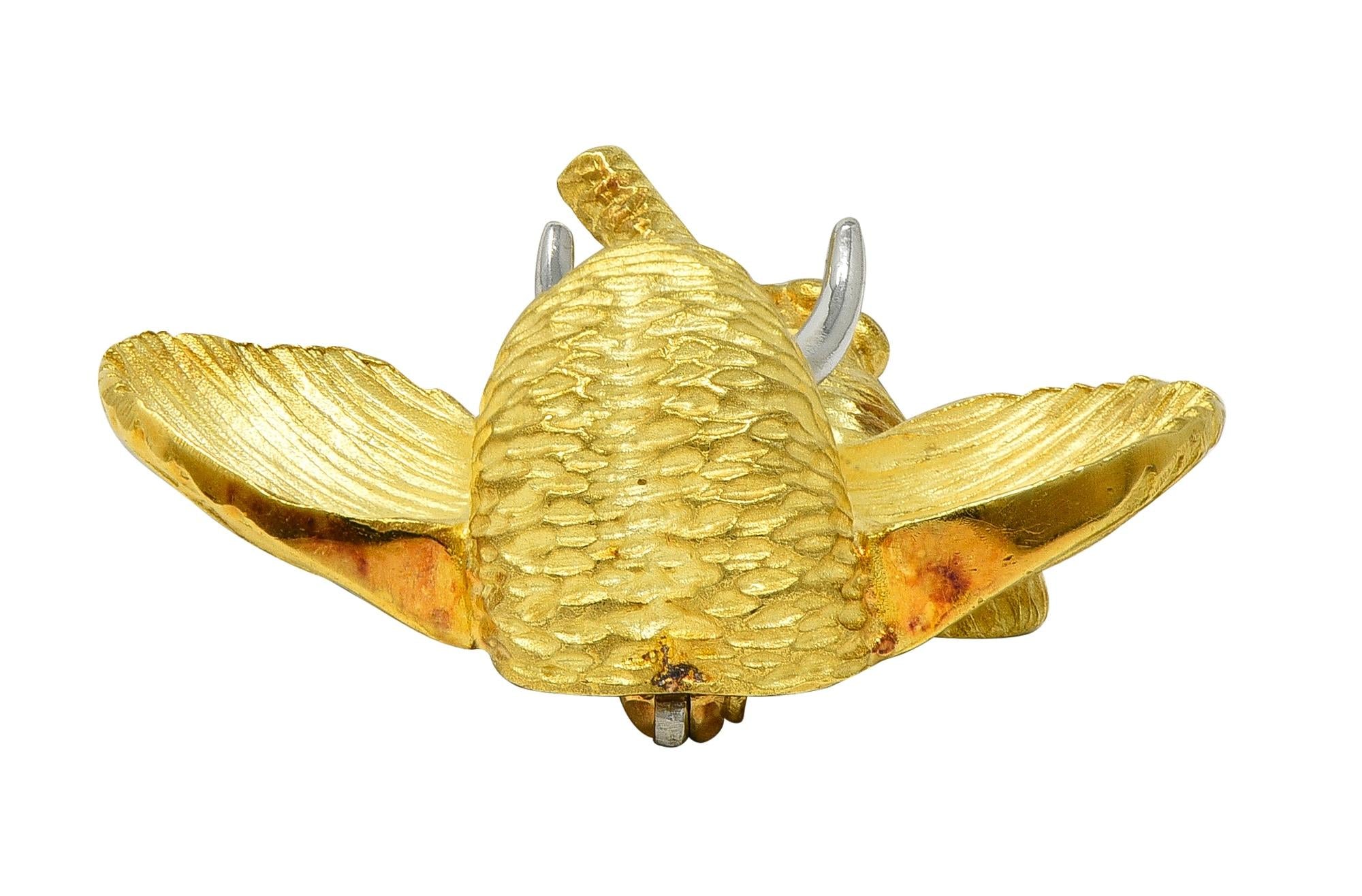 Henry Dunay 1990's 18 Karat Yellow Gold Platinum Vintage Elephant Brooch