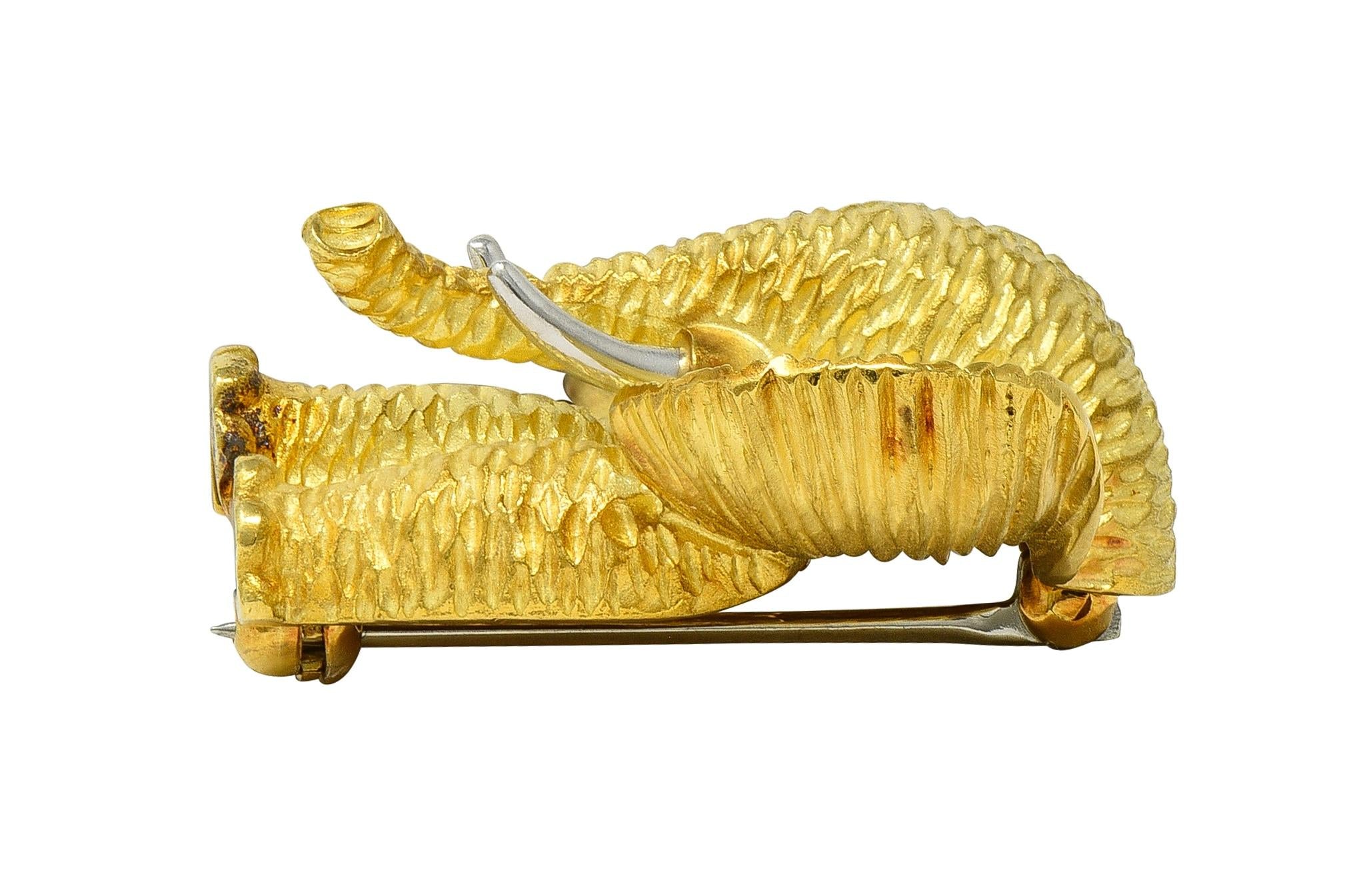Henry Dunay 1990's 18 Karat Yellow Gold Platinum Vintage Elephant Brooch