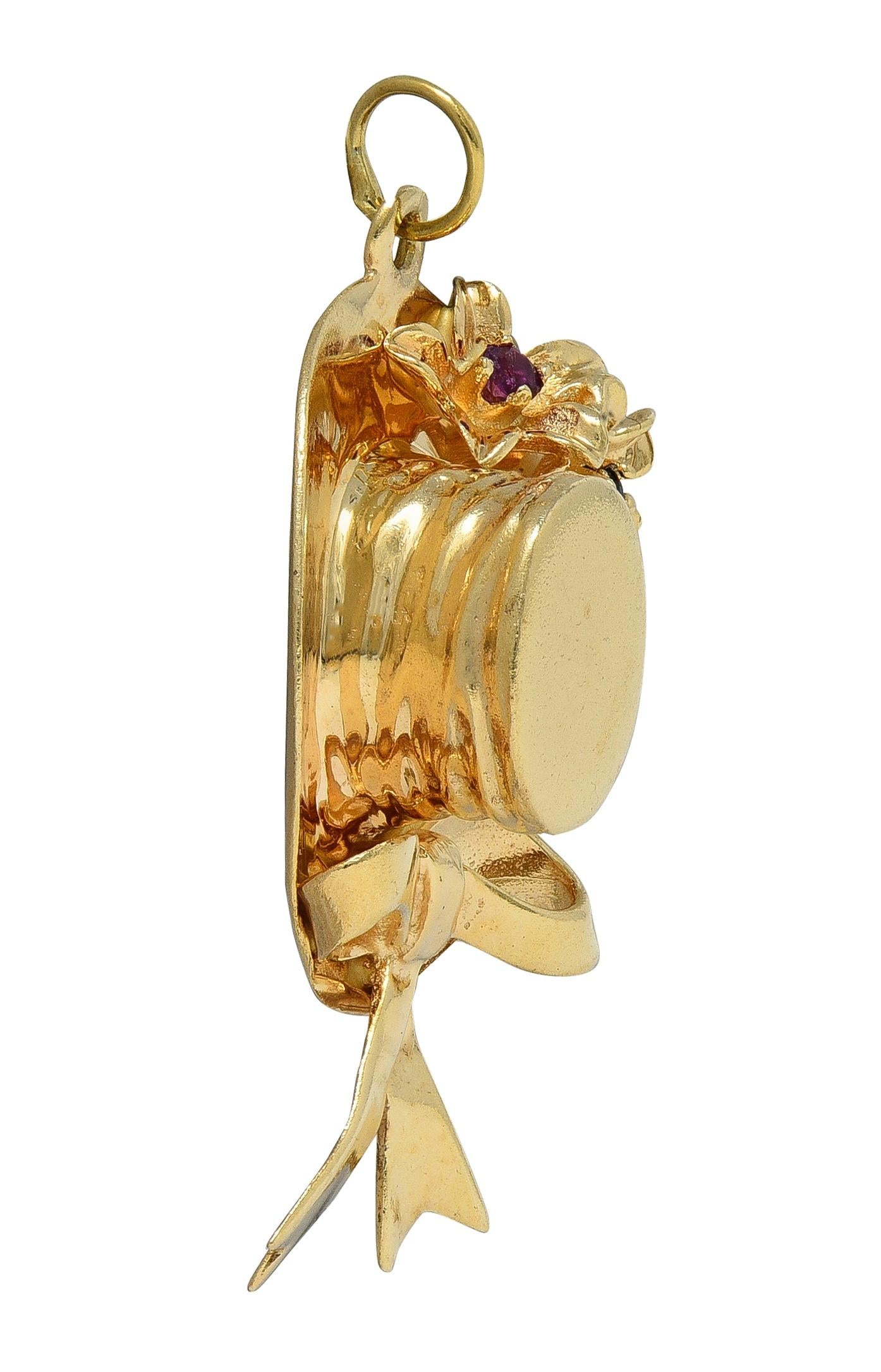 1950's Multi-Gem 14 Karat Yellow Gold Vintage Sun Hat Pendant Charm