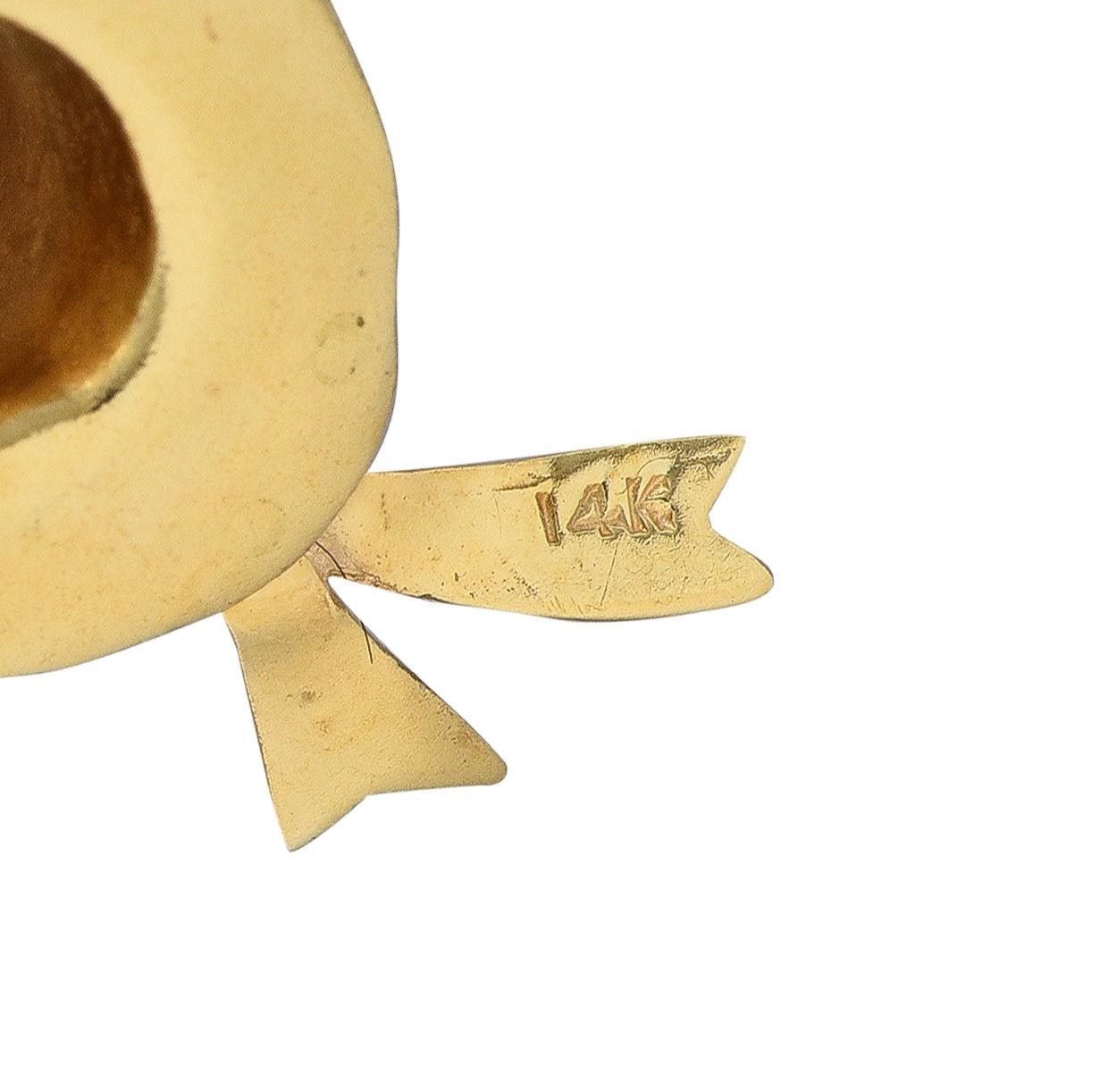 1950's Multi-Gem 14 Karat Yellow Gold Vintage Sun Hat Pendant Charm