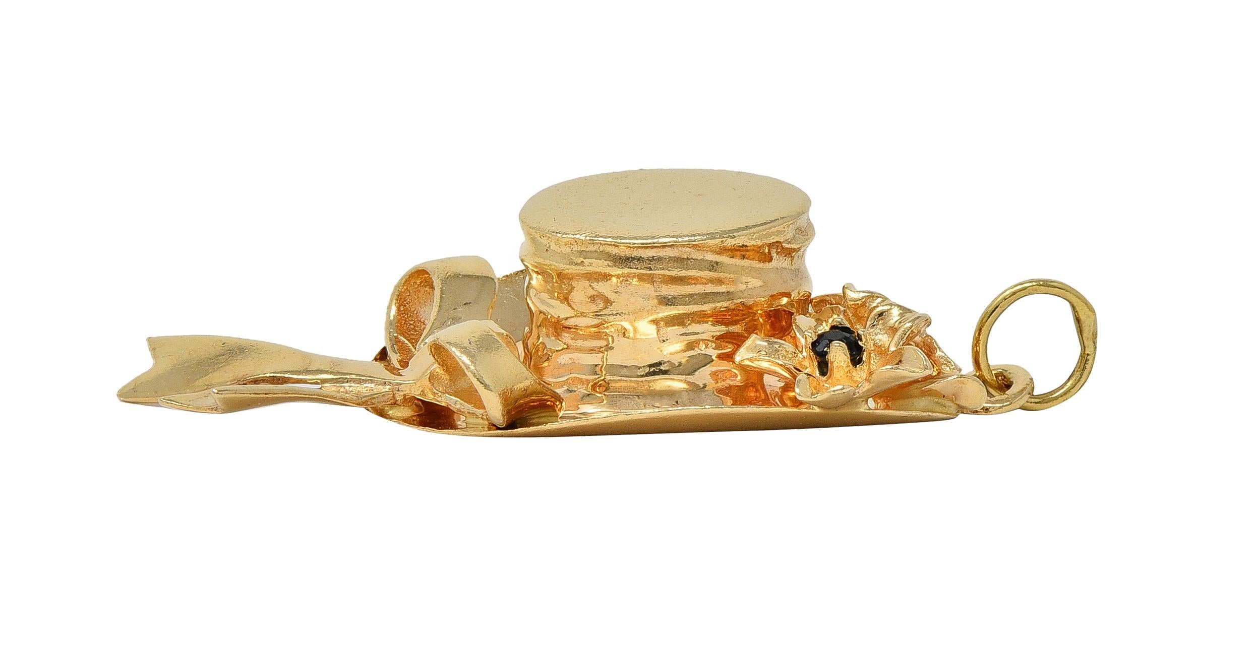 1950's Multi-Gem 14 Karat Yellow Gold Vintage Sun Hat Pendant Charm