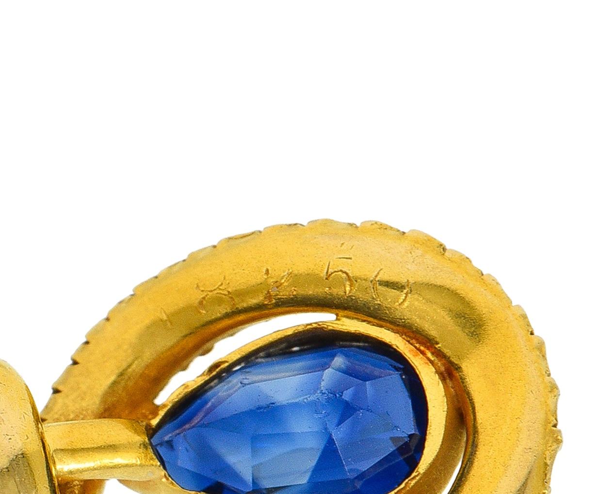 Victorian Pear Cut Sapphire Diamond 18 Karat Yellow Gold Antique Snake Stickpin