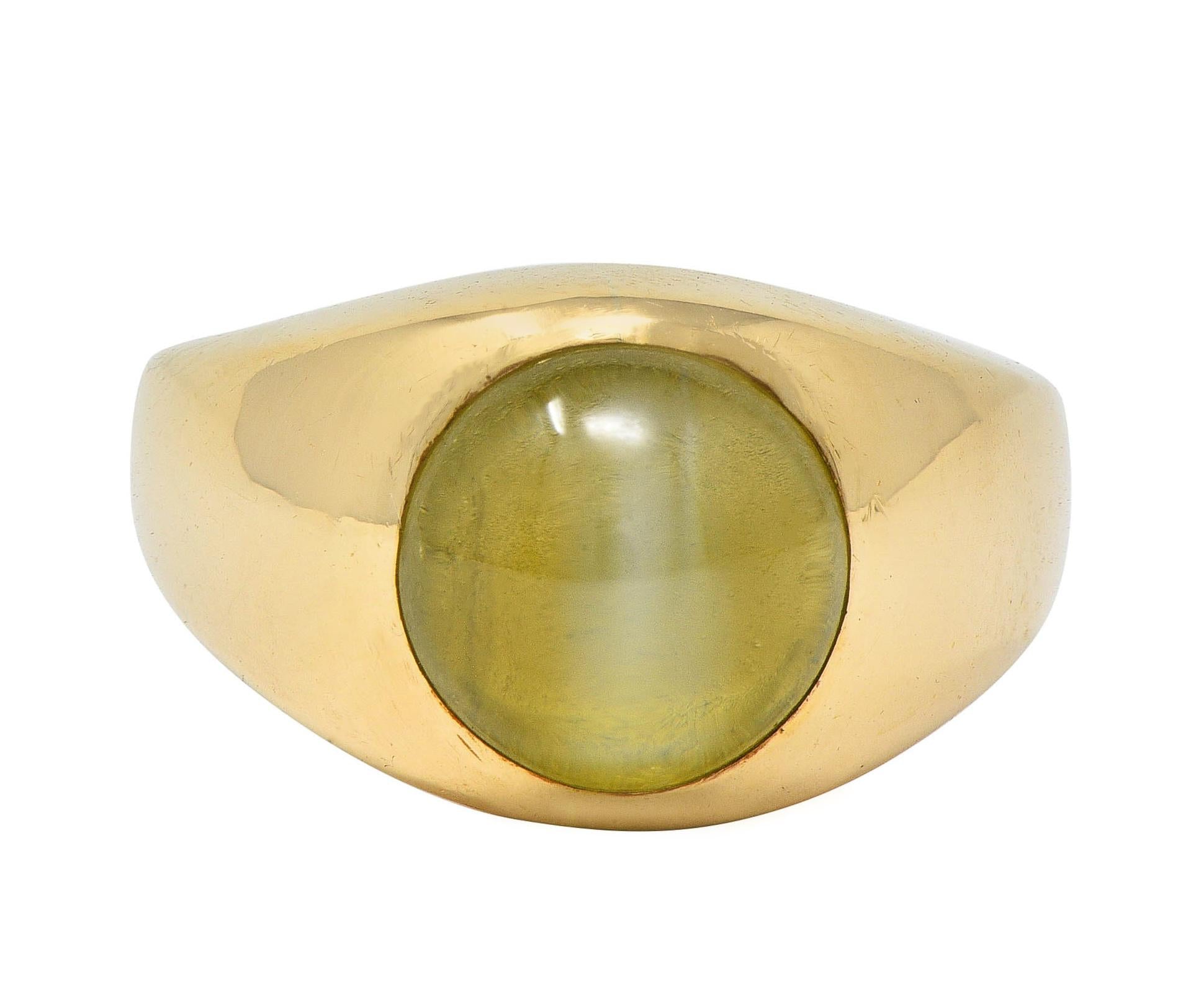 1960 Natural Cat's Eye Chrysoberyl 14 Karat Yellow Gold Vintage Signet Ring GIA