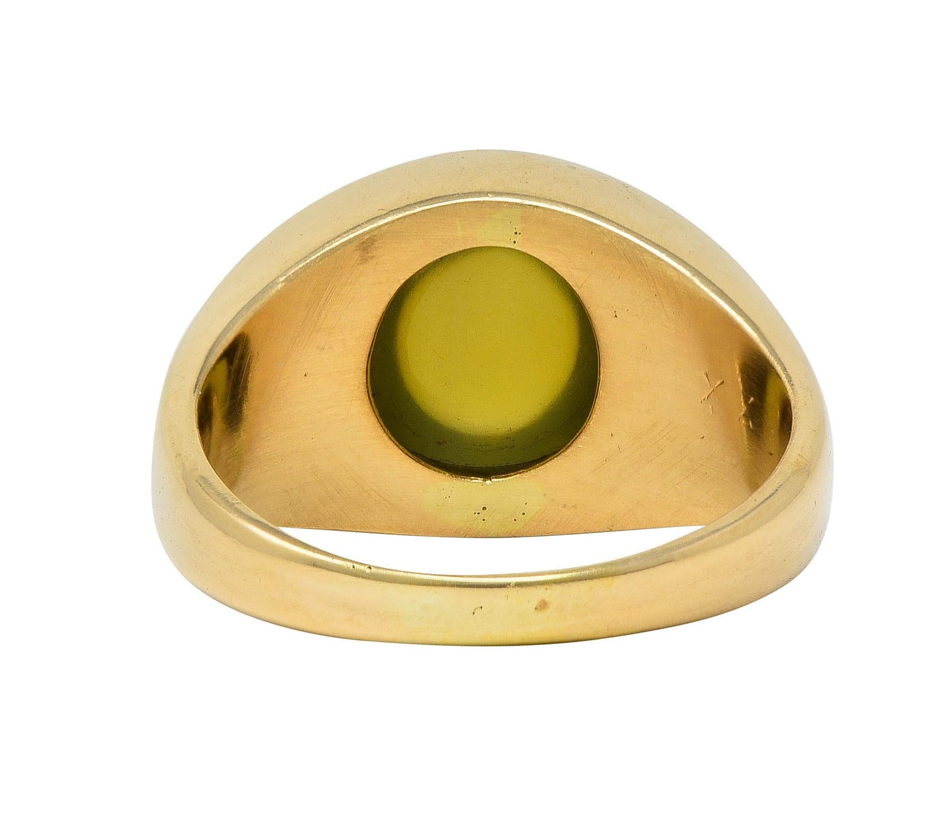 1960 Natural Cat's Eye Chrysoberyl 14 Karat Yellow Gold Vintage Signet Ring GIA