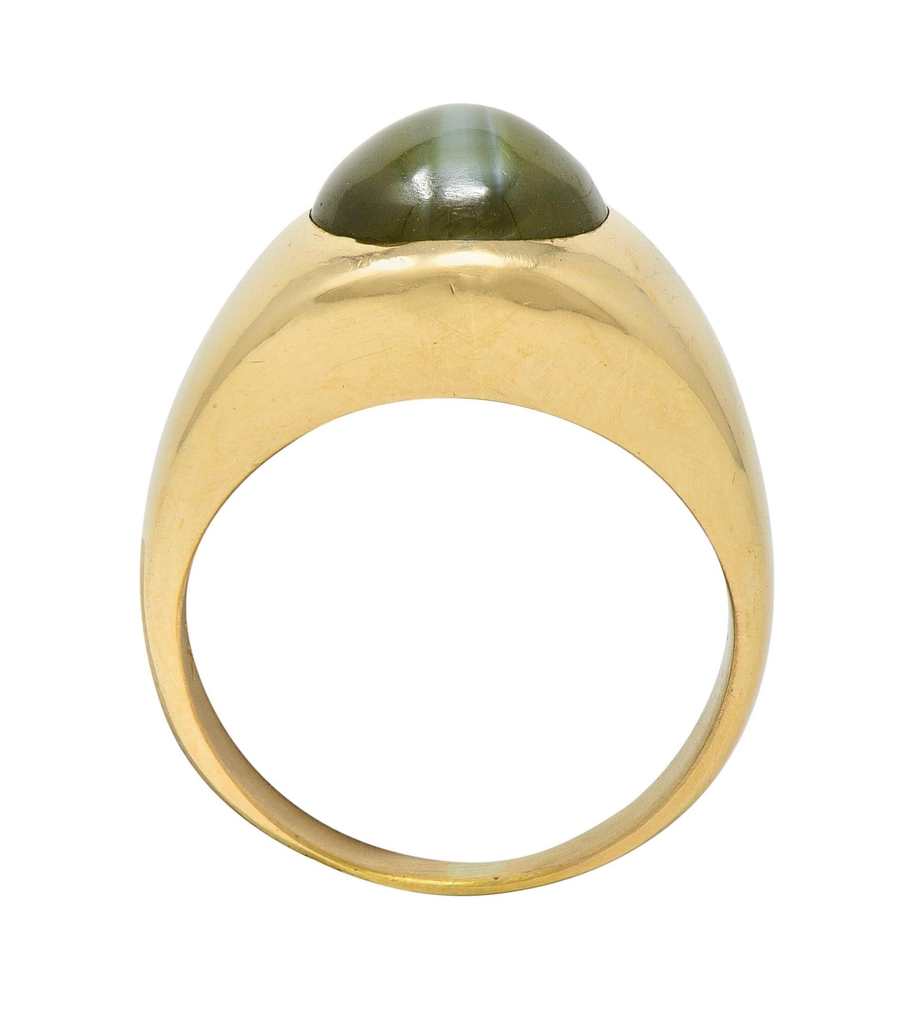 1960 Natural Cat's Eye Chrysoberyl 14 Karat Yellow Gold Vintage Signet Ring GIA