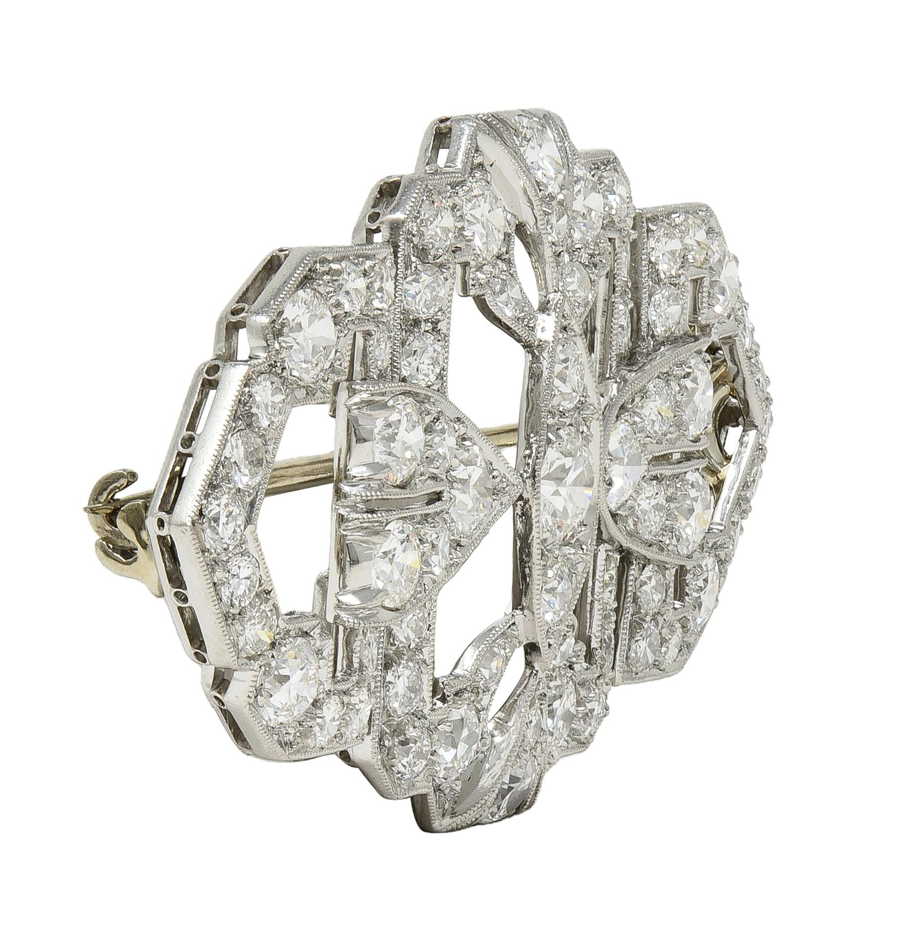Maurice Tishman Art Deco 4.73 CTW Diamond Platinum Vintage Geometric Bar Brooch