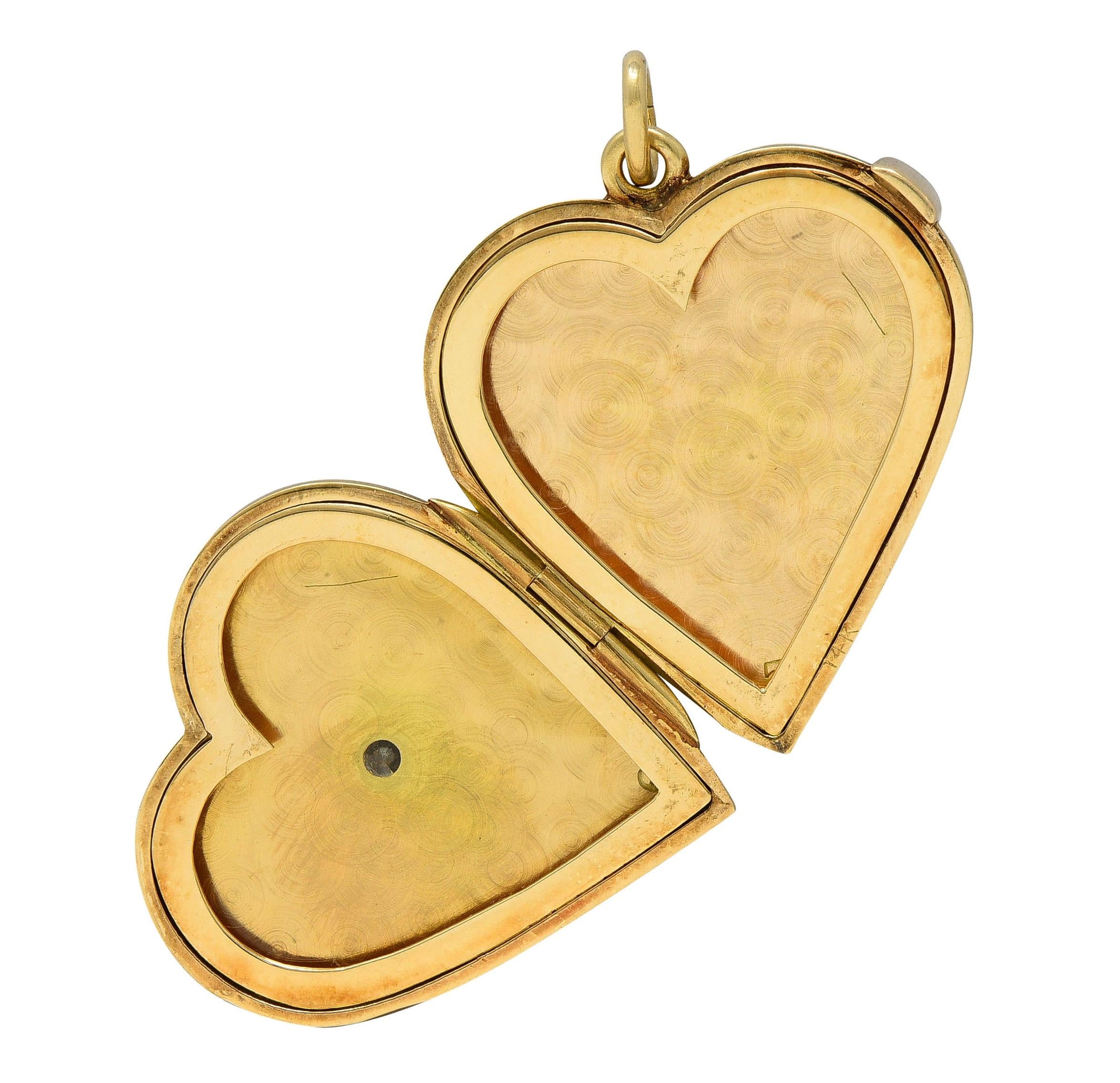 Mid-Century Diamond 14 Karat Yellow Gold Vintage Heart Locket Pendant