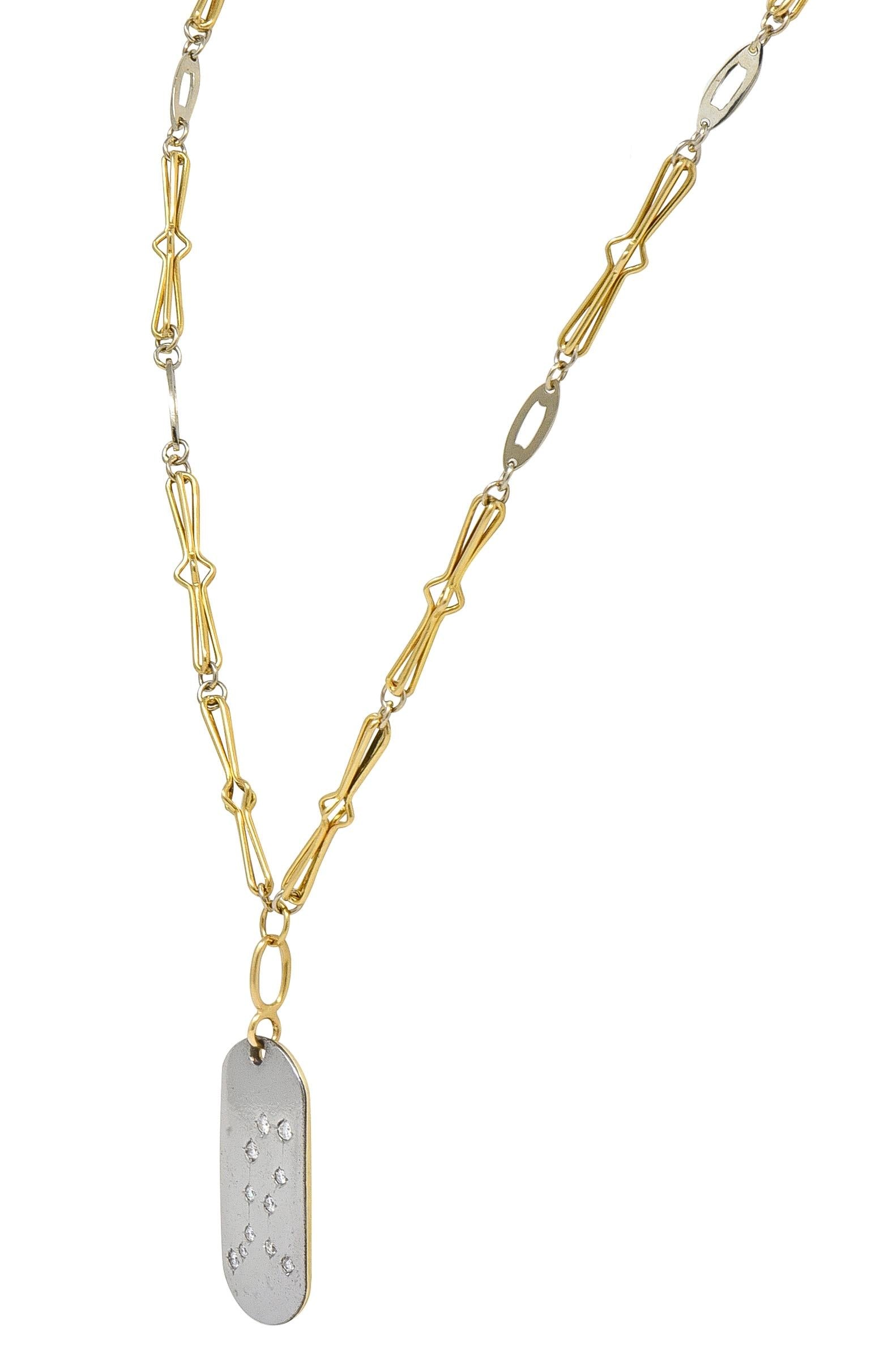 Bulgari Diamond 18 Karat Gold Vintage Zodiac Gemini Dog Tag Pendant Necklace