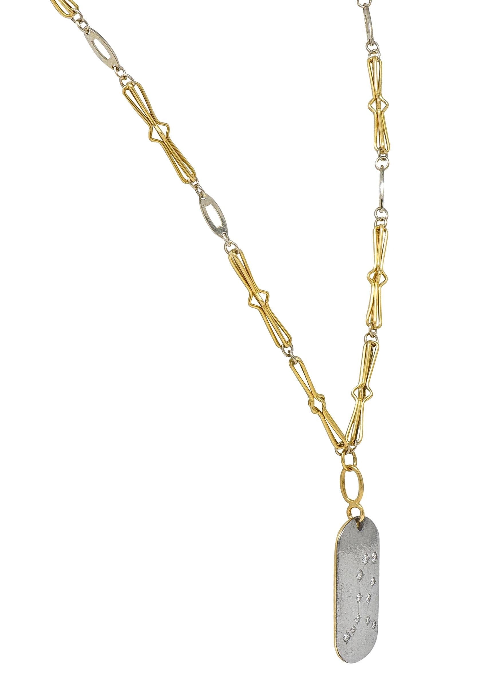 Bulgari Diamond 18 Karat Gold Vintage Zodiac Gemini Dog Tag Pendant Necklace
