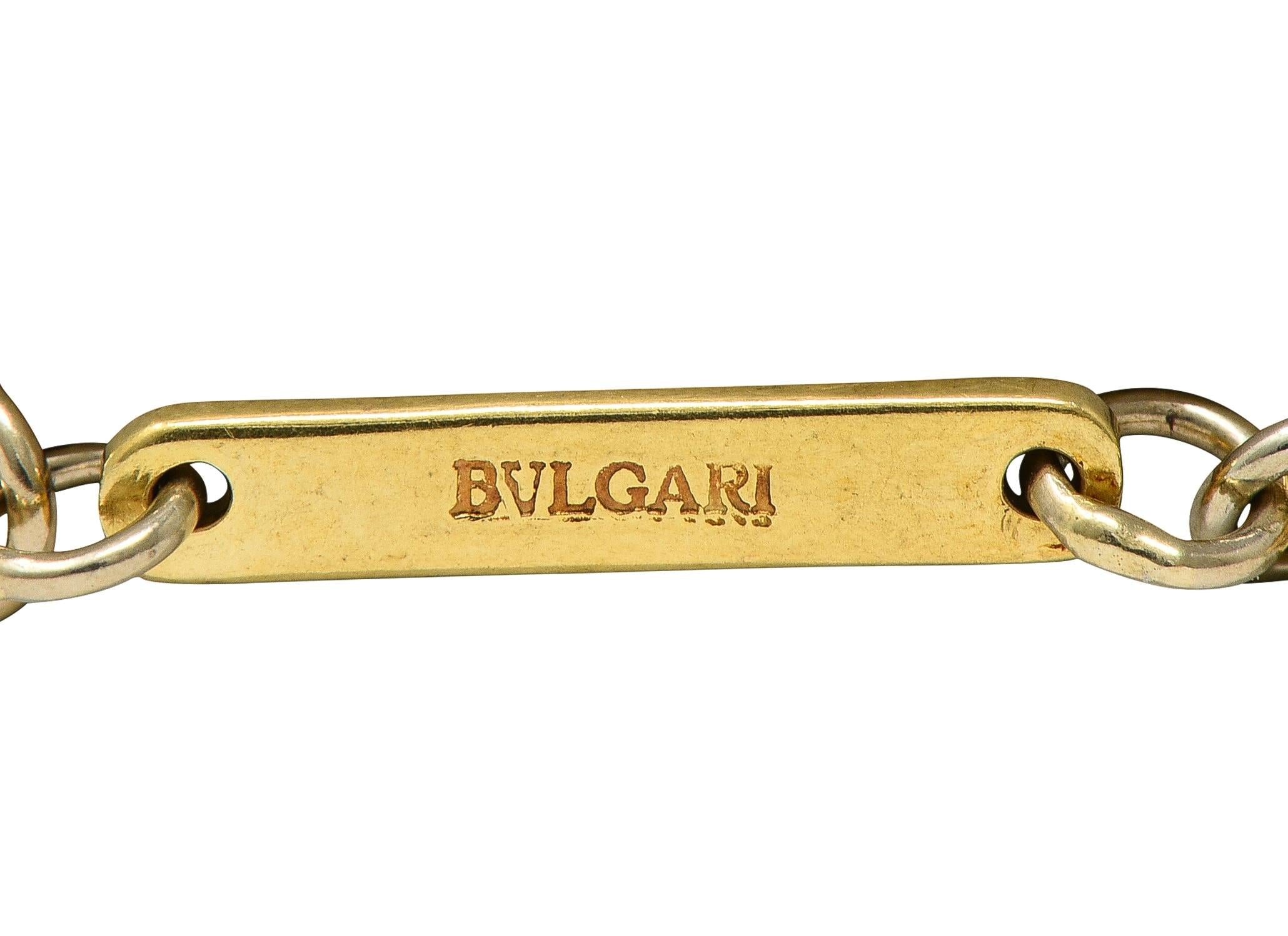 Bulgari Diamond 18 Karat Gold Vintage Zodiac Gemini Dog Tag Pendant Necklace