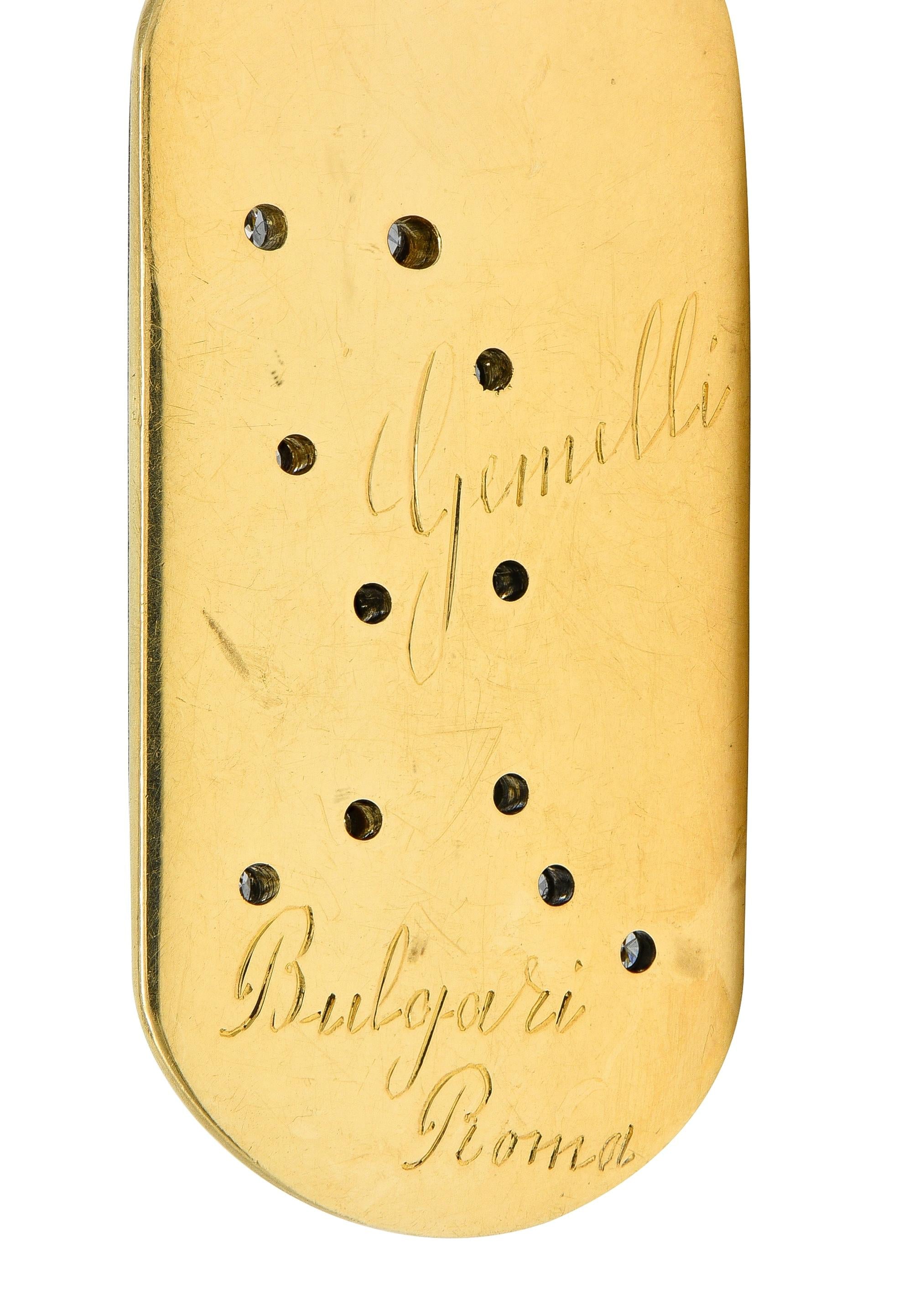 Bulgari Diamond 18 Karat Gold Vintage Zodiac Gemini Dog Tag Pendant Necklace