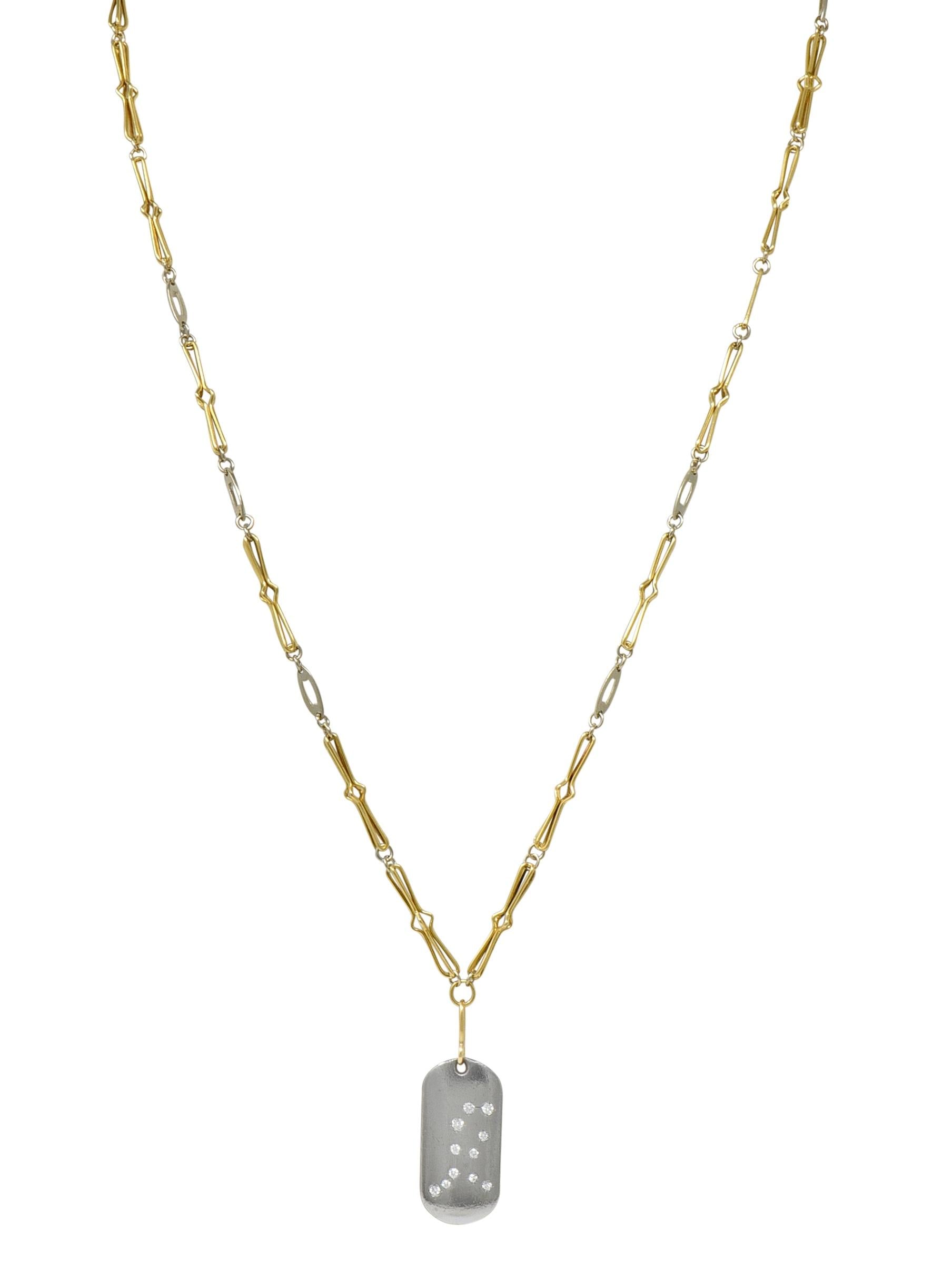 Bulgari Diamond 18 Karat Gold Vintage Zodiac Gemini Dog Tag Pendant Necklace