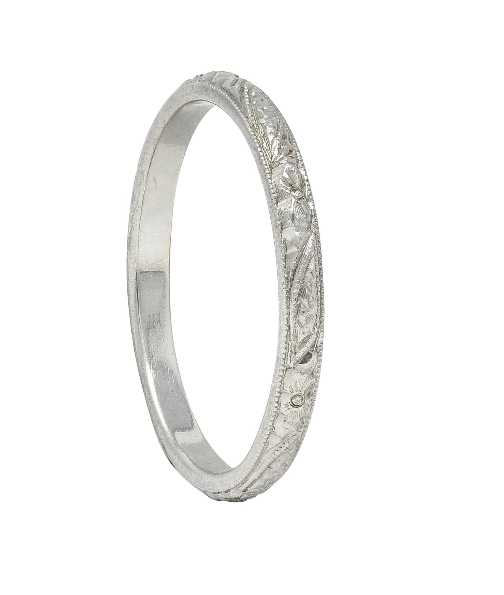 Art Deco Platinum Orange Blossom Vintage Stacking Wedding Band Ring