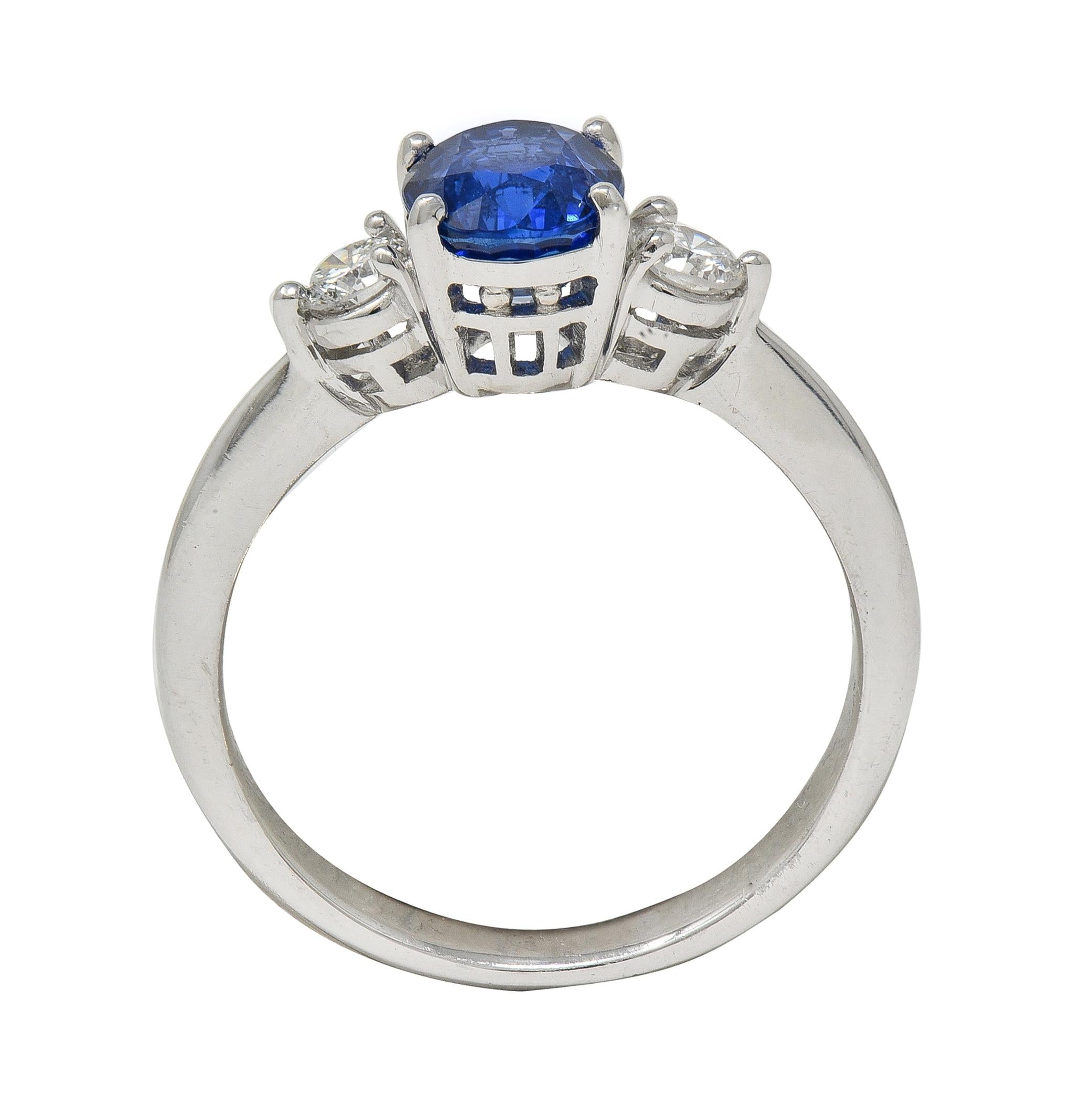 Contemporary 1.89 CTW Sapphire Diamond Platinum Three Stone Ring