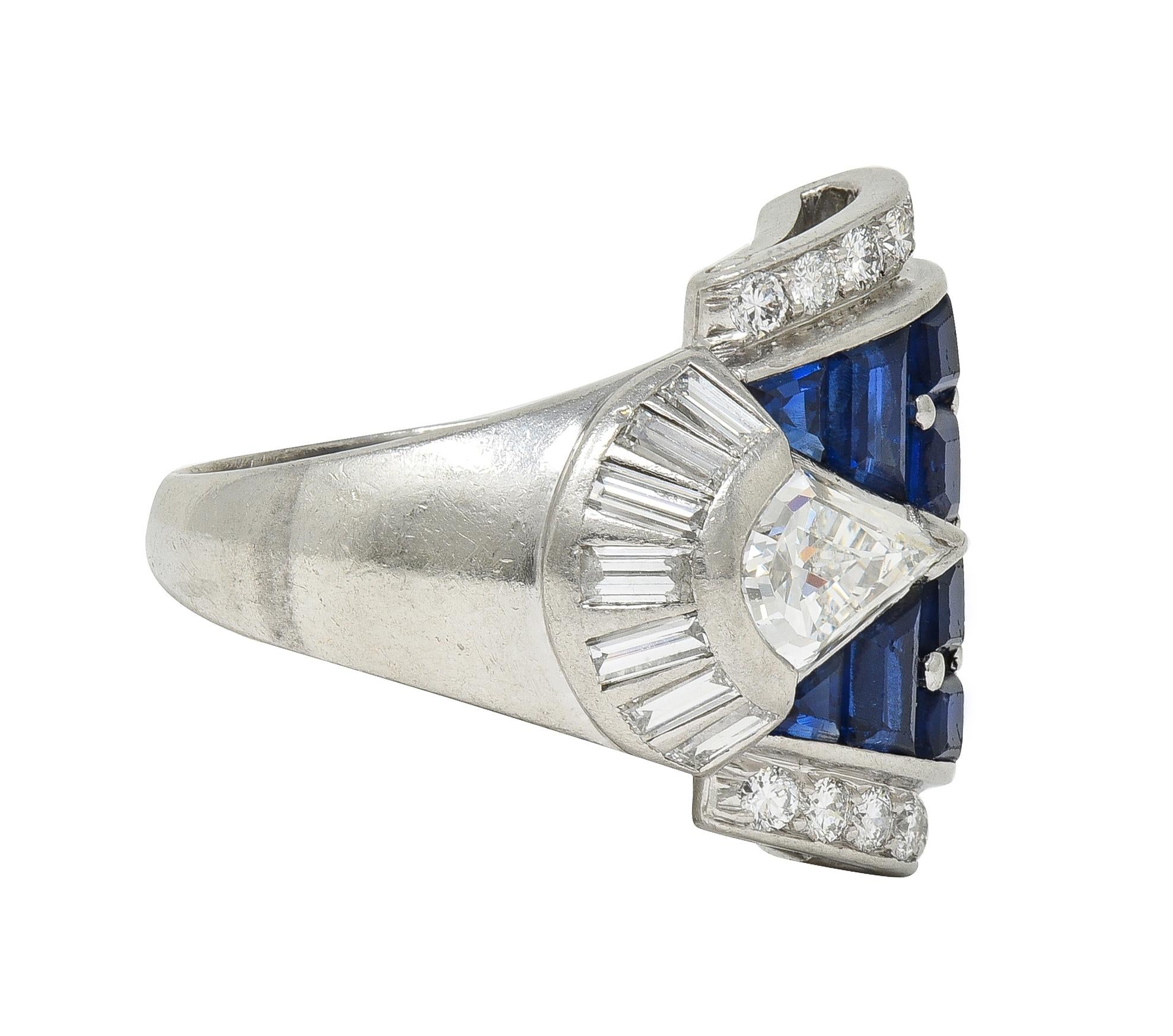 Mid-Century 4.20 CTW Sapphire Diamond Platinum Vintage Buckle Band Ring