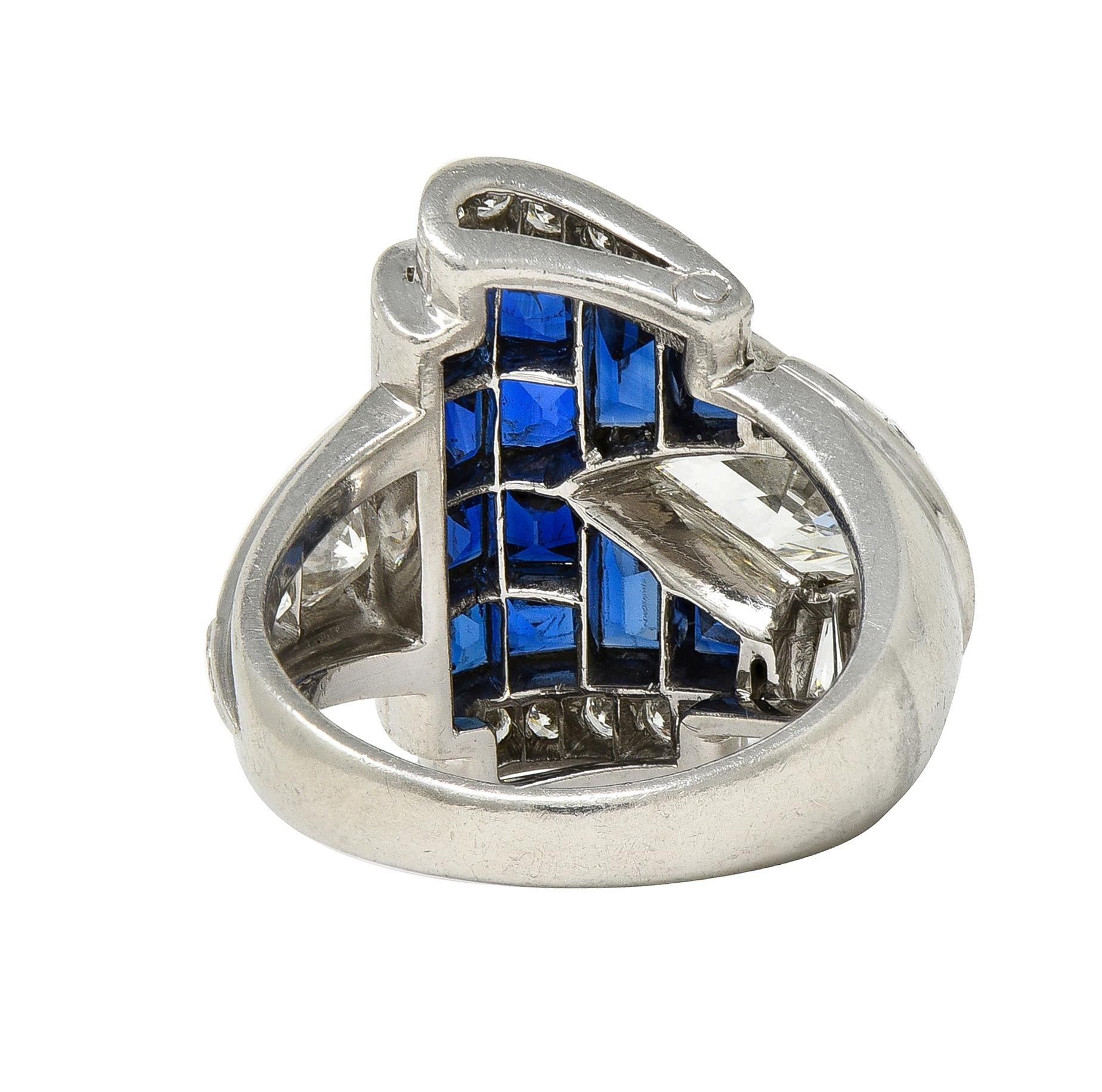 Mid-Century 4.20 CTW Sapphire Diamond Platinum Vintage Buckle Band Ring