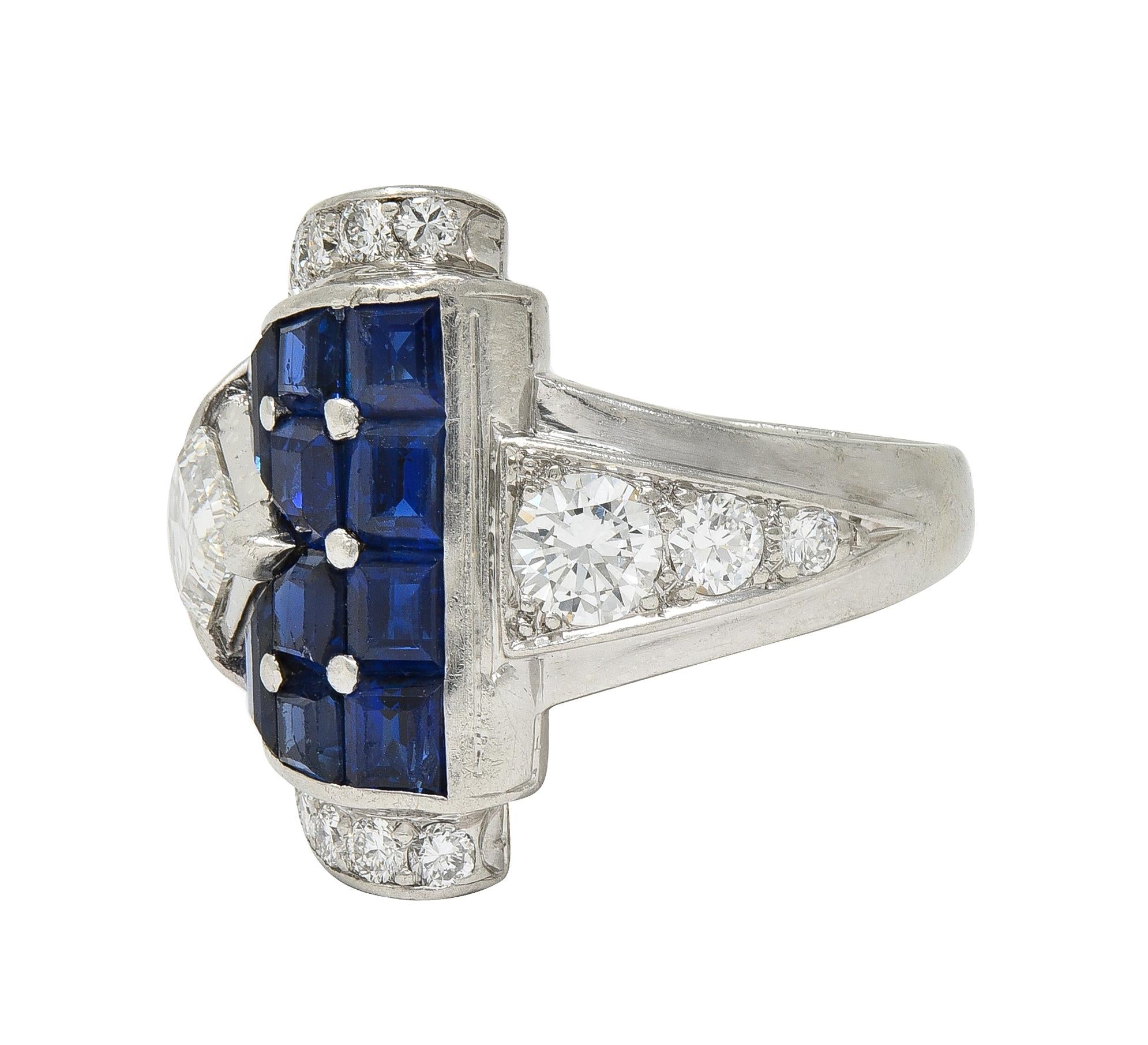 Mid-Century 4.20 CTW Sapphire Diamond Platinum Vintage Buckle Band Ring