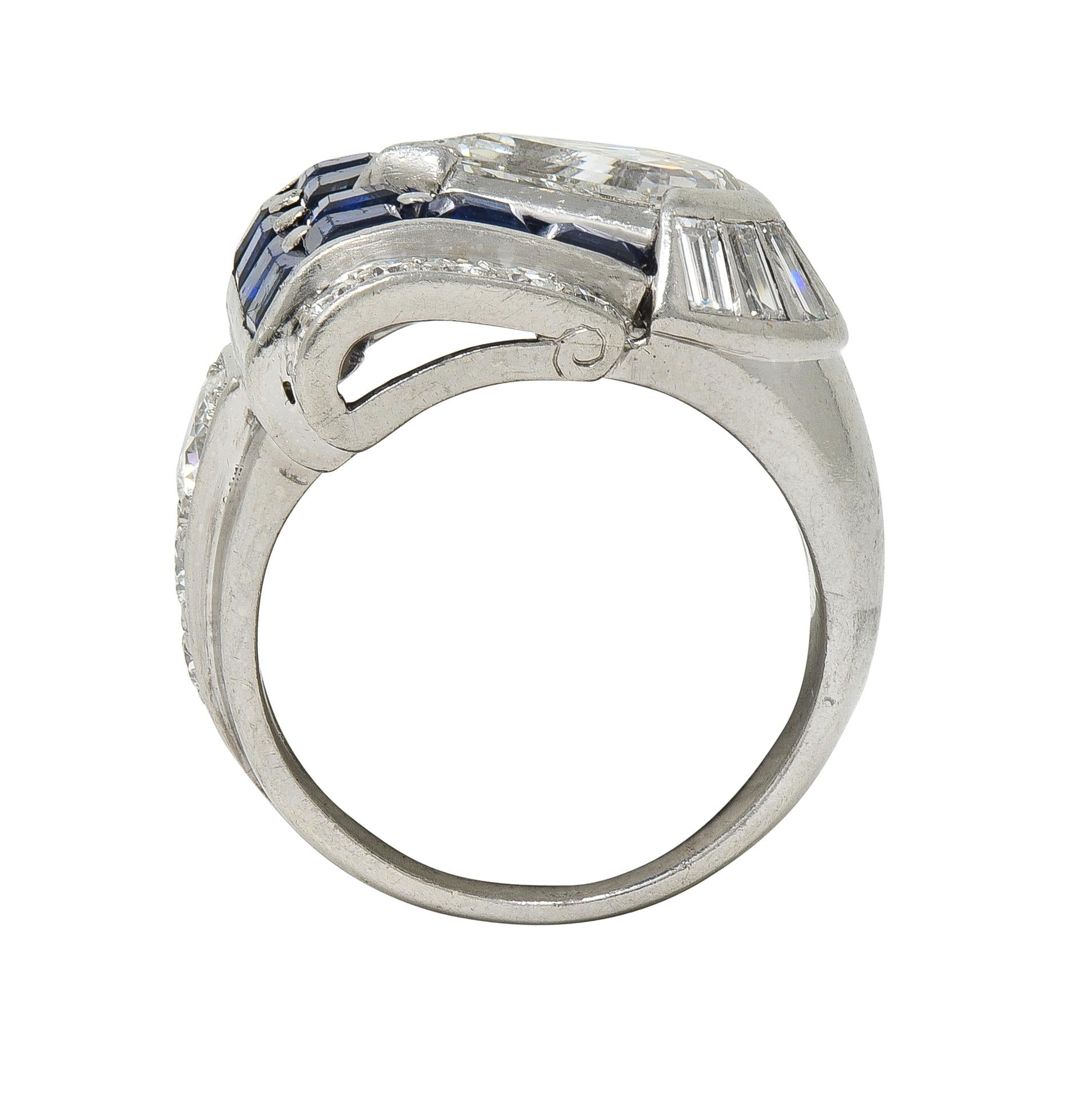 Mid-Century 4.20 CTW Sapphire Diamond Platinum Vintage Buckle Band Ring
