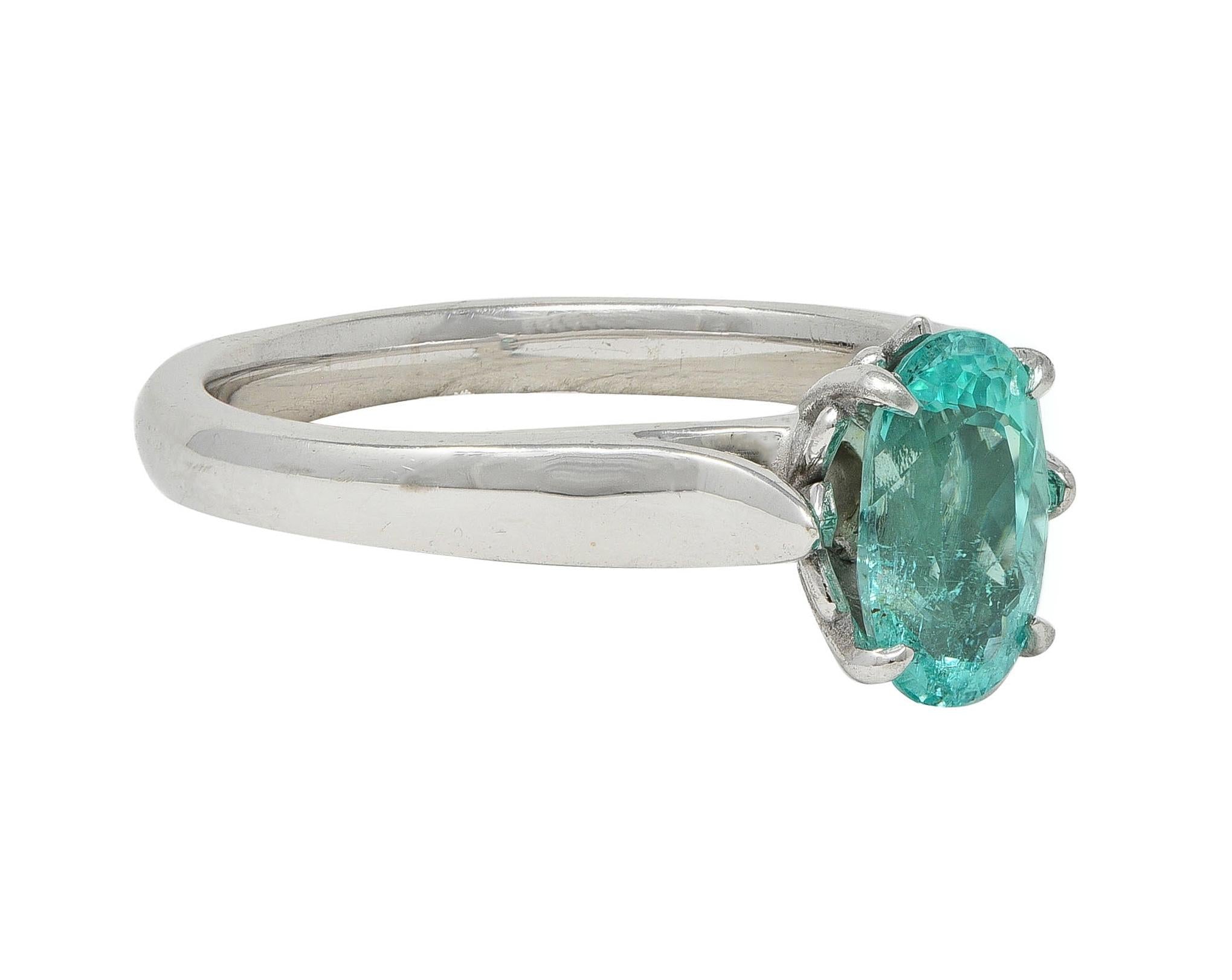 Paraiba Tourmaline 18 Karat White Gold Solitaire Gemstone Ring GIA