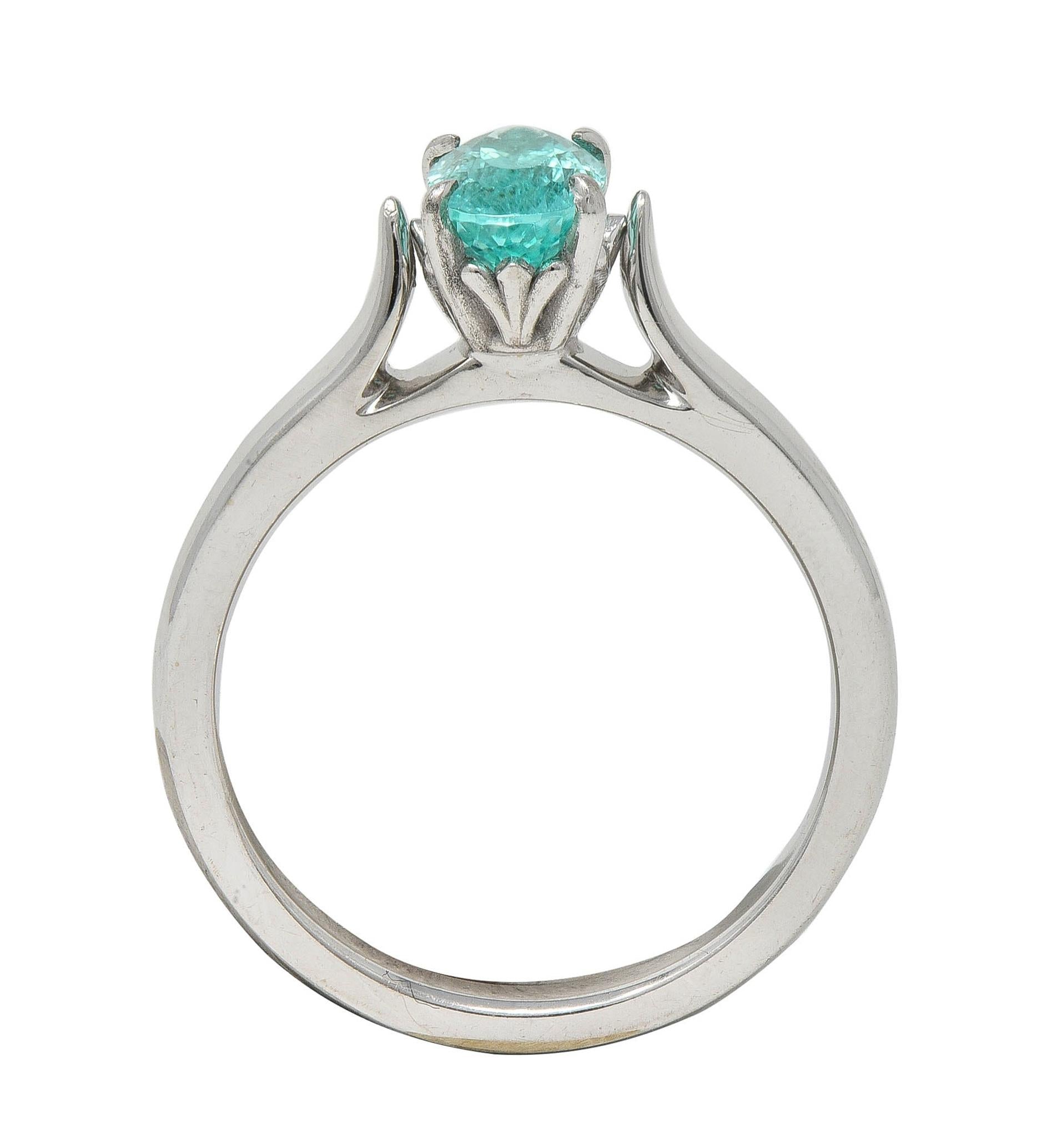 Paraiba Tourmaline 18 Karat White Gold Solitaire Gemstone Ring GIA