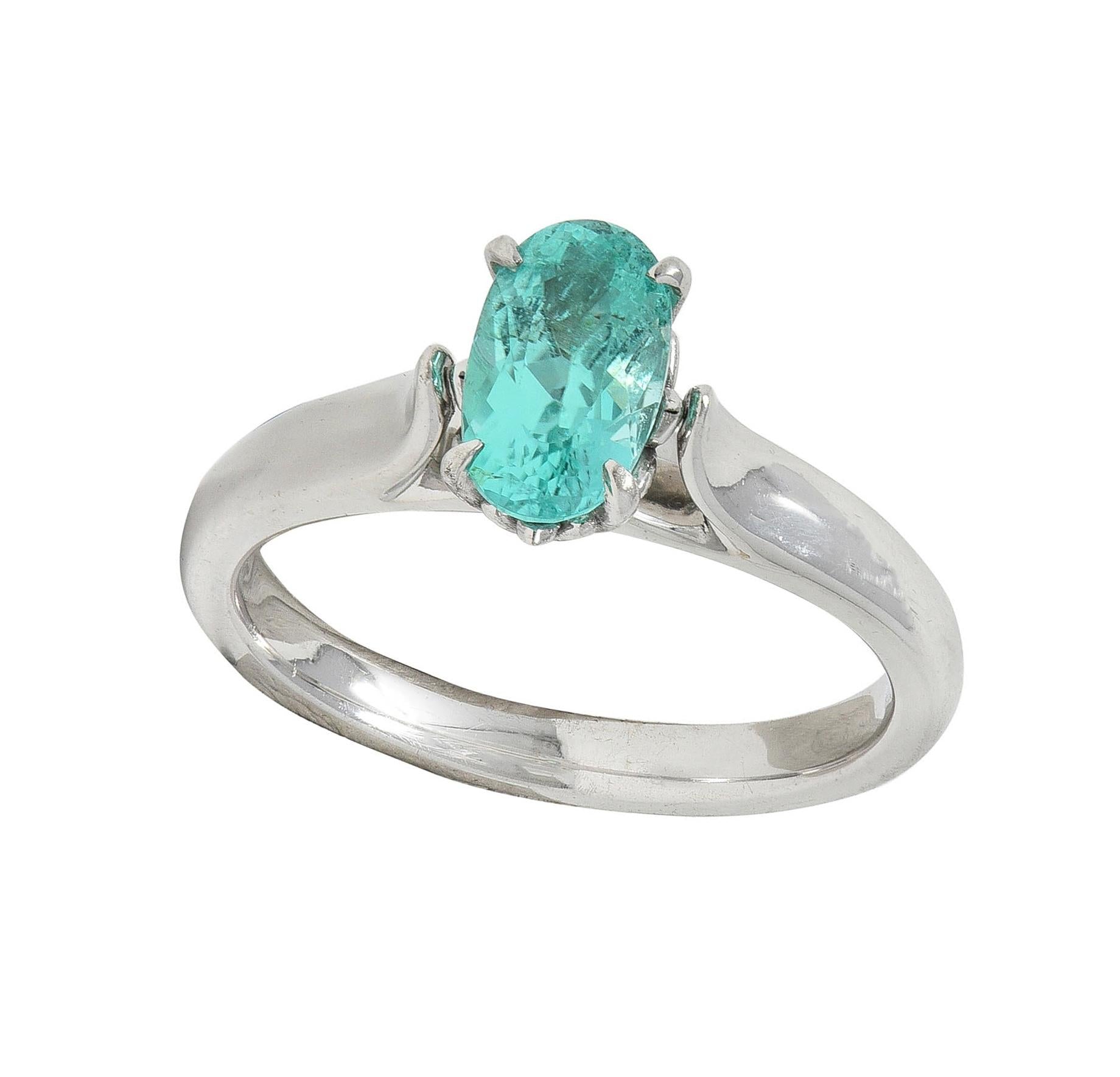 Paraiba Tourmaline 18 Karat White Gold Solitaire Gemstone Ring GIA