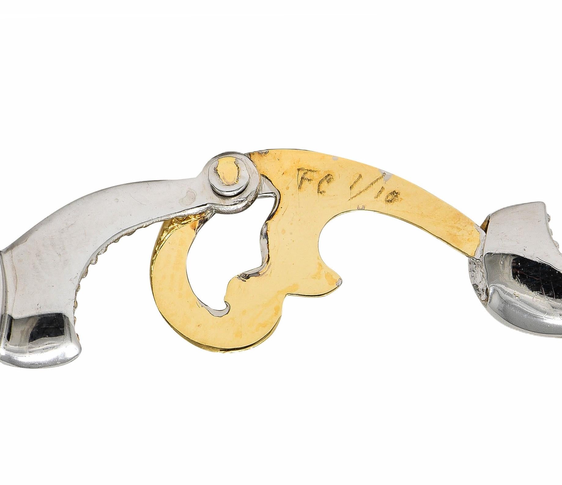 Erte 1980's Diamond Onyx 14 Karat Yellow Gold Silver Aphrodite Brooch Necklace