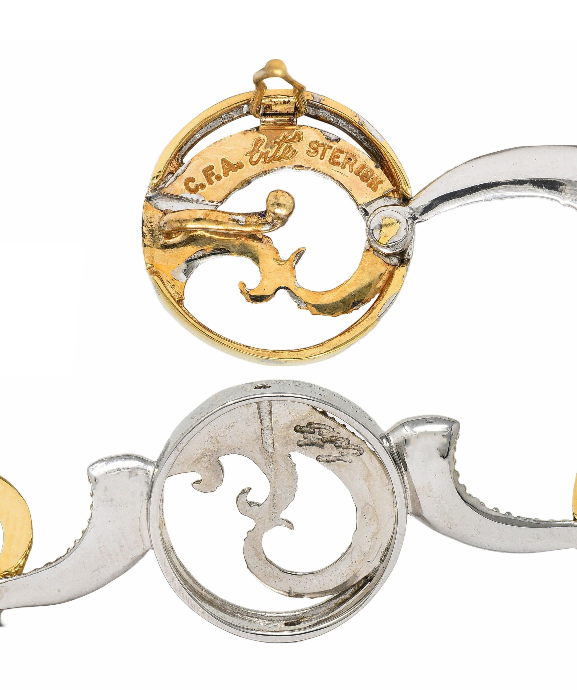 Erte 1980's Diamond Onyx 14 Karat Yellow Gold Silver Aphrodite Brooch Necklace